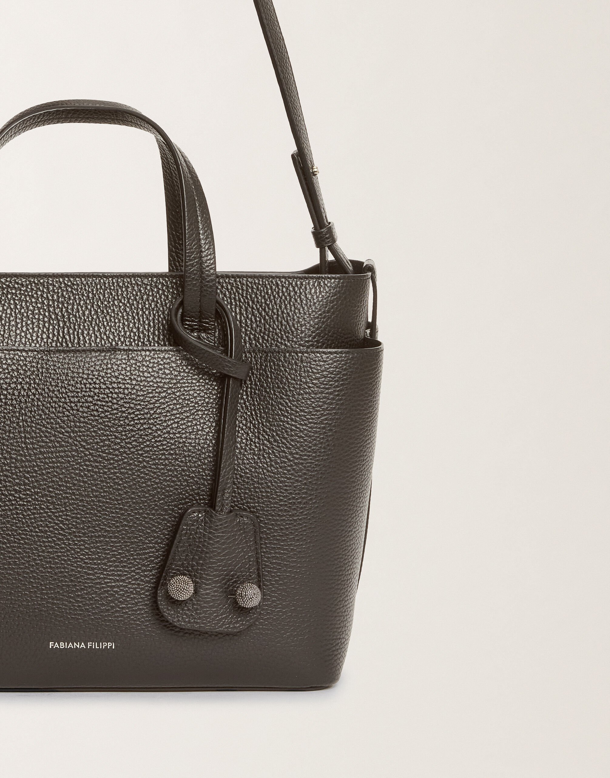 Fabiana Filippi Große Handtasche aus genarbtem Leder, Schwarz Grau BGD215A850L8040000