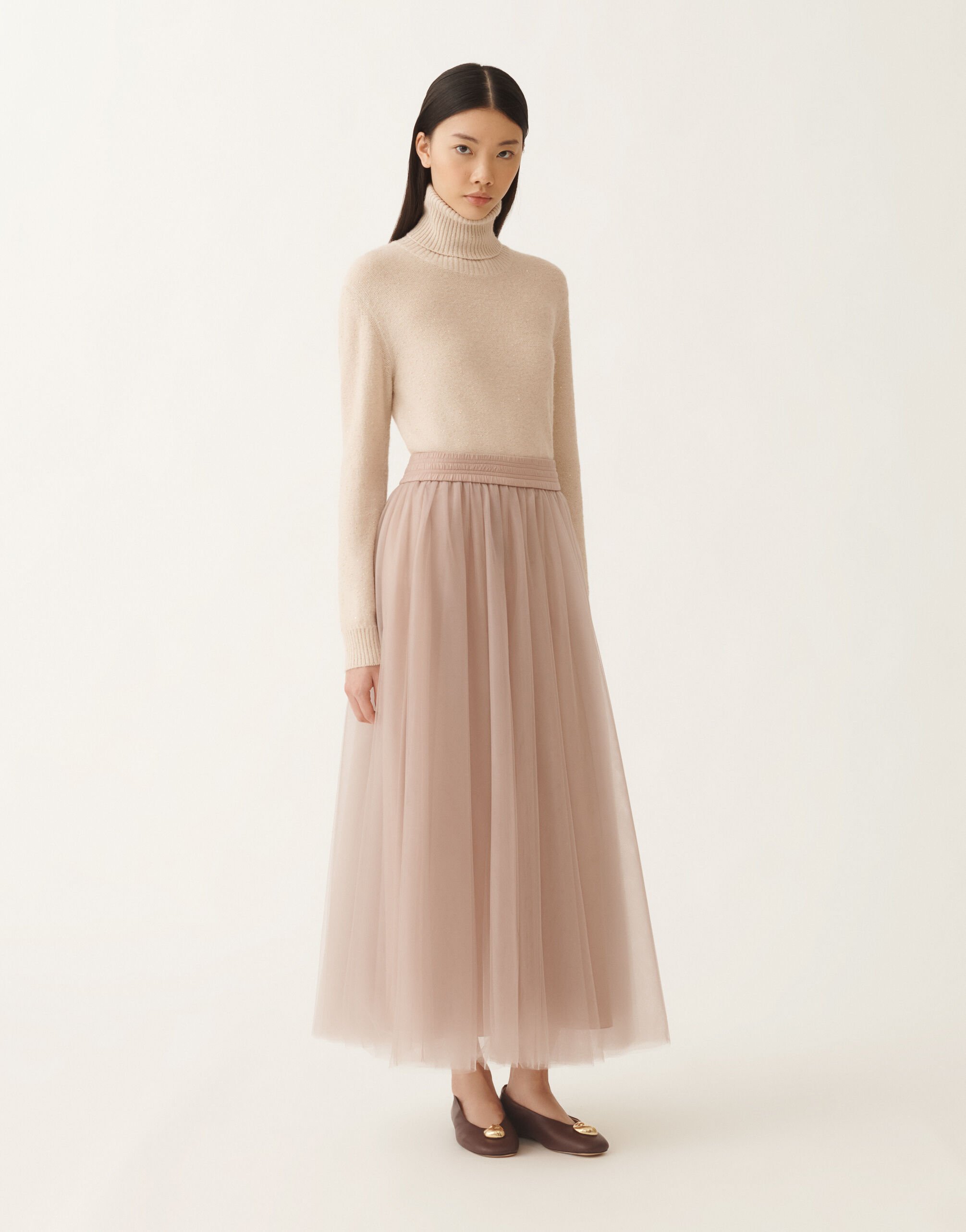 Fabiana Filippi Gonna midi in tulle, rosa fumo ROSA GND215F367L5390000