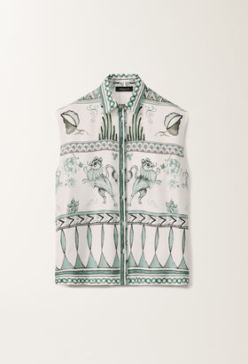 Fabiana Filippi T-shirt in twill di seta stampa picta, bianco, verde acqua e ottanio BIANCO/OTTANIO/VERDE ACQUA CAD275F597L4550000