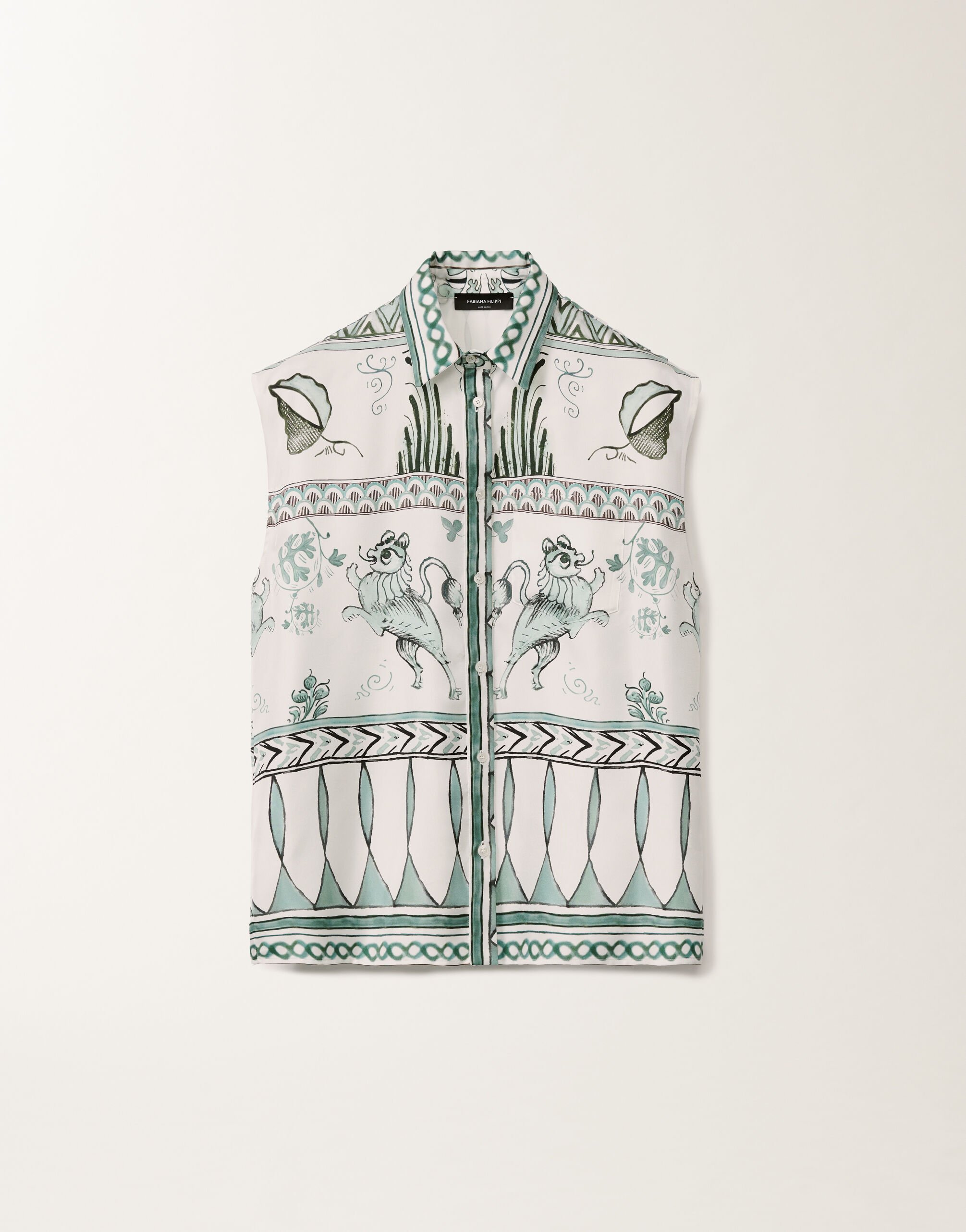 Fabiana Filippi T-shirt en sergé de soie à imprimé picta, blanc, vert d’eau et bleu pétrole BLANC/TURQUOISE/VERT EAU CAD275F597L4550000