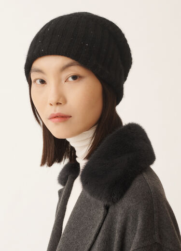 Fabiana Filippi Wool and silk hat with sequins, black Black SAD225A983L6170000