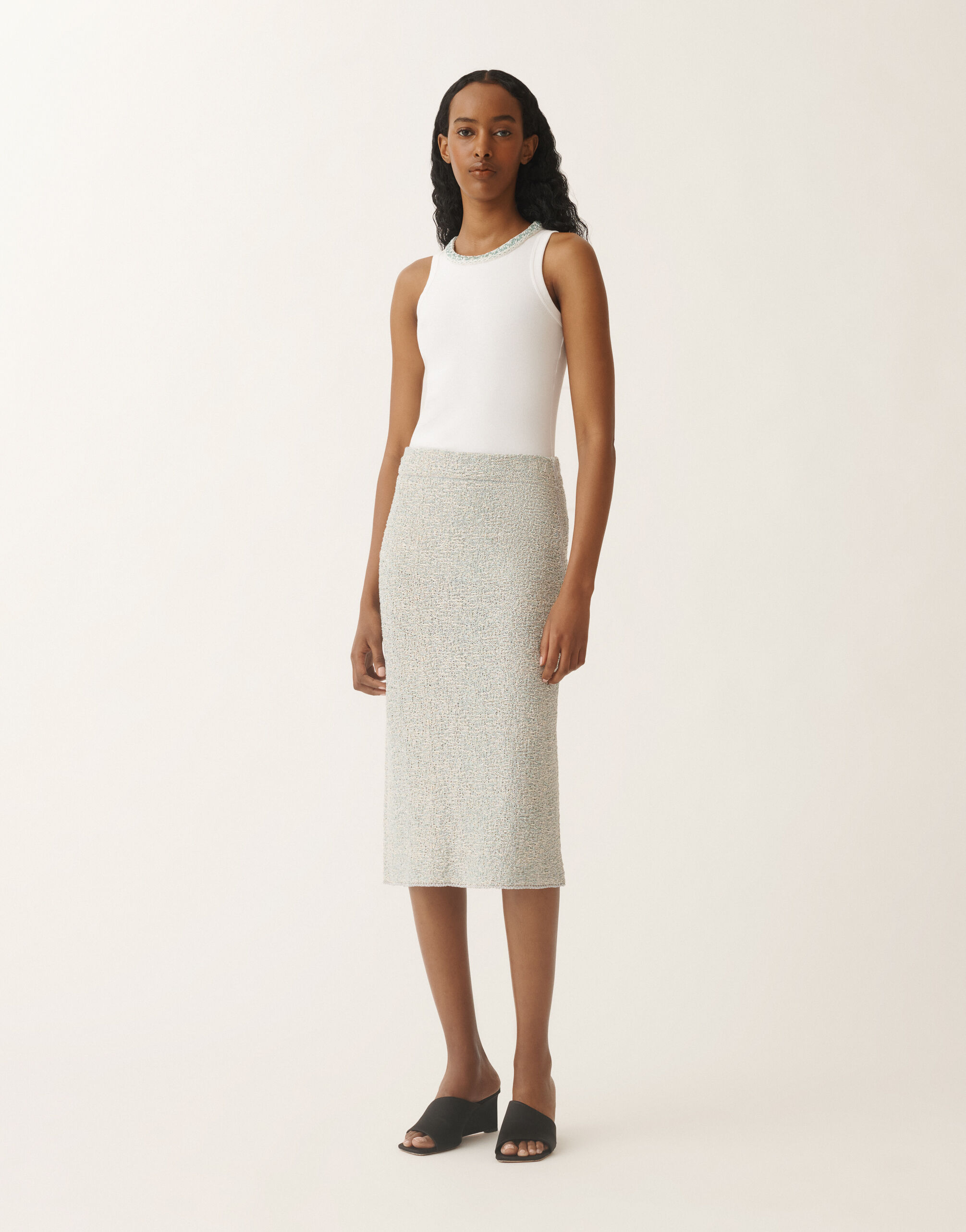 Fabiana Filippi Lurex knit tweed skirt, aqua green and vanilla VANILLA/AQUAGREEN GND275F778L3660000