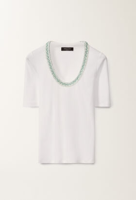 Fabiana Filippi Jersey T-shirt, optical white and aqua green GREY JED265F153L2870000