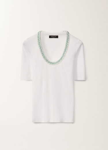 Fabiana Filippi Jersey T-shirt, optical white and aqua green WHITE/AQUAGREEN JED275F151L4540000