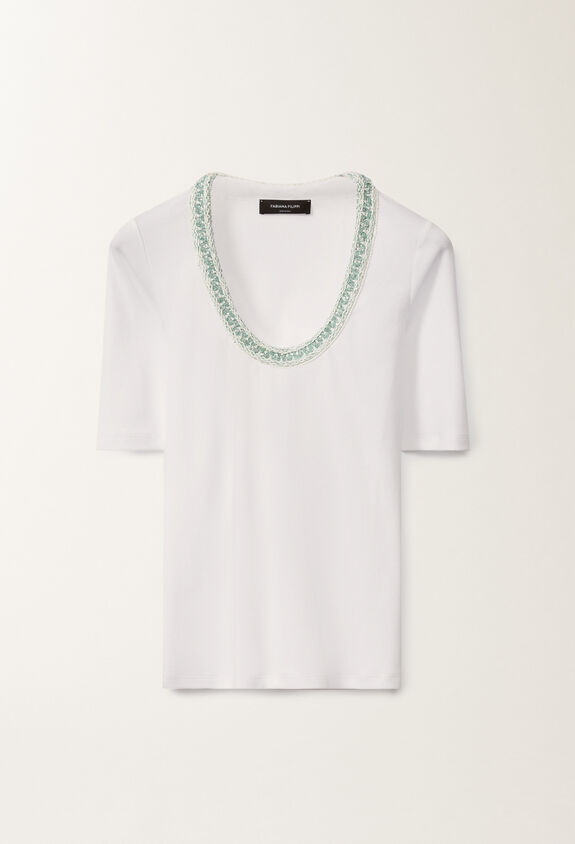 Fabiana Filippi T-shirt en jersey, blanc optique et vert d’eau BLANC/VERT EAU JED275F151L4540000