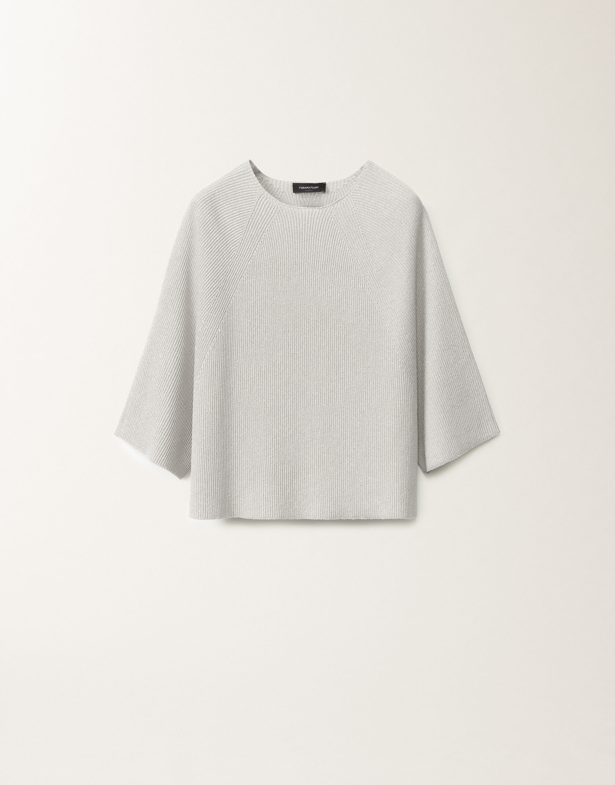 Organic cotton and lurex cape sweater, optical white for