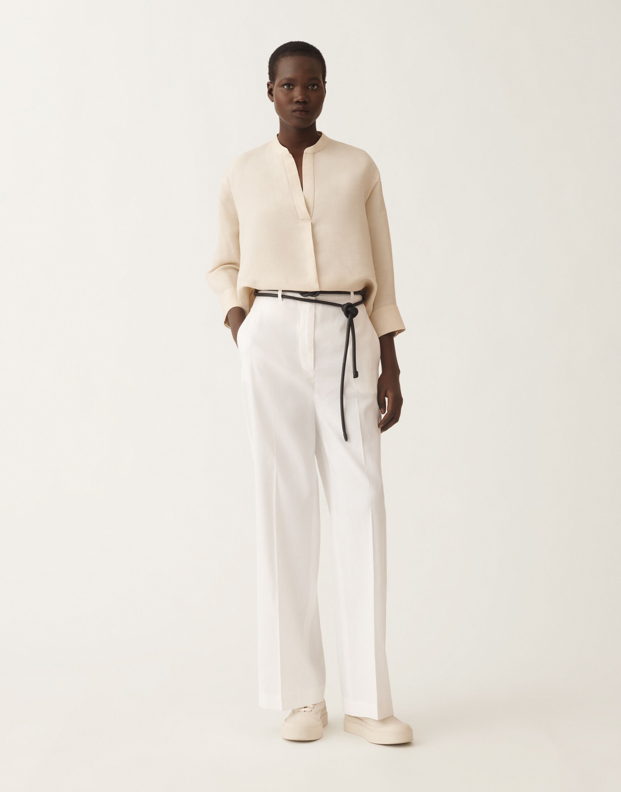 Fabiana Filippi Stretch viscose and linen trousers, optical white OPTICAL WHITE PADC02F411H5490000