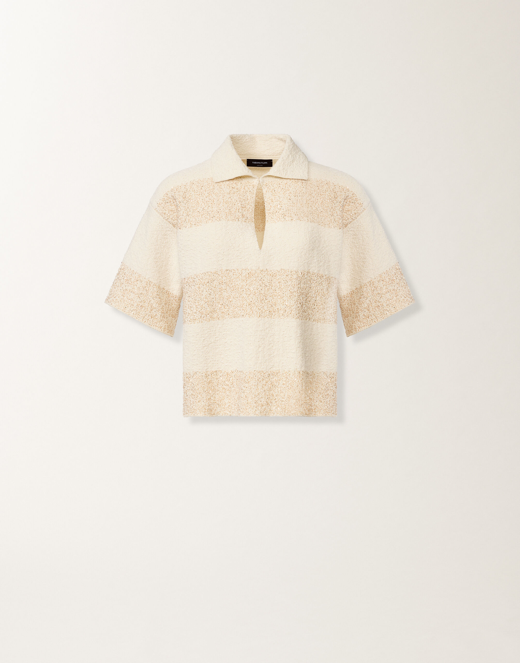 Fabiana Filippi Boxy shirt in striped cotton tweed with sequins, butter BUTTER MAD276F538M1010000