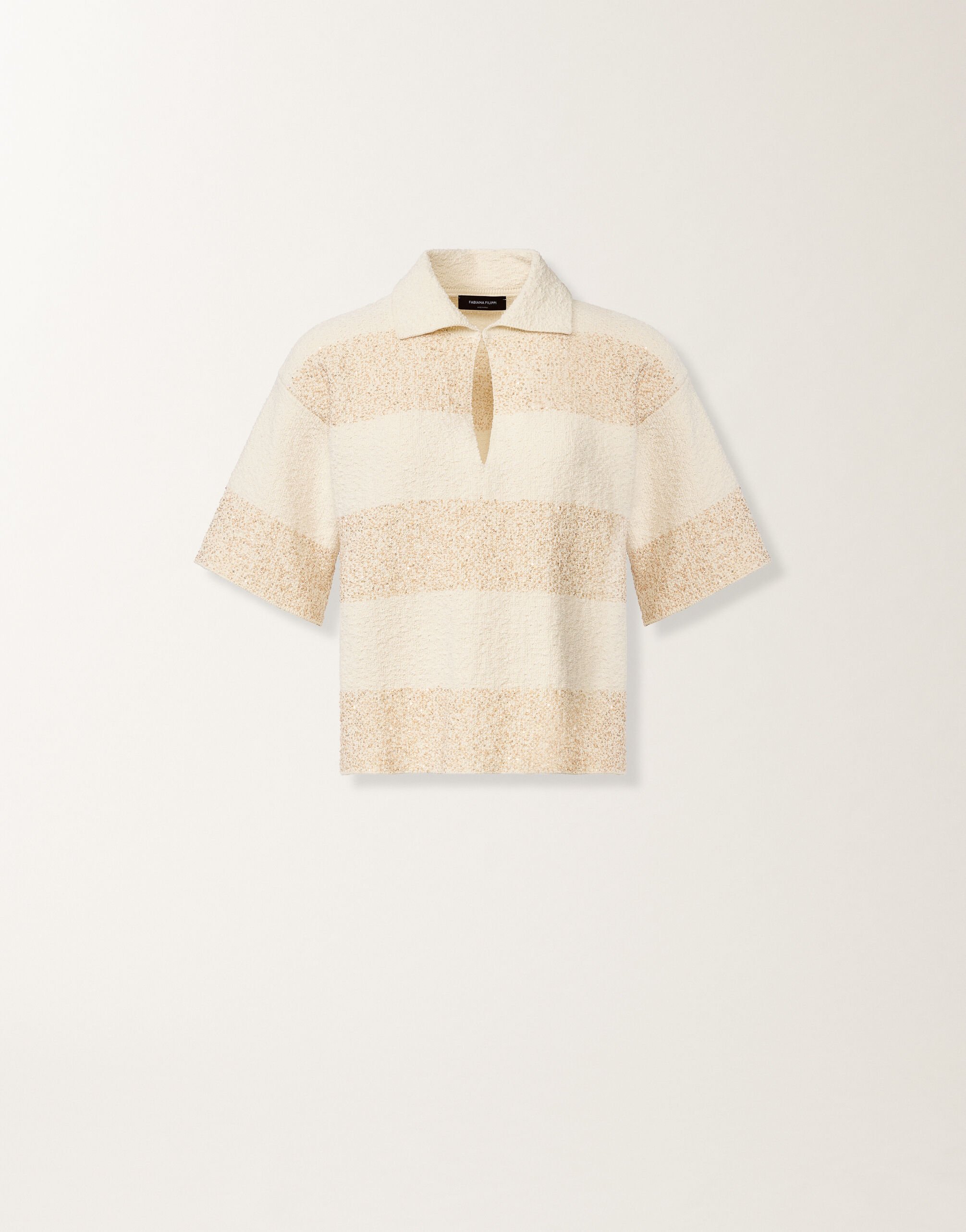 Fabiana Filippi Boxy shirt in striped cotton tweed with sequins, butter BUTTER MAD276F538M1010000