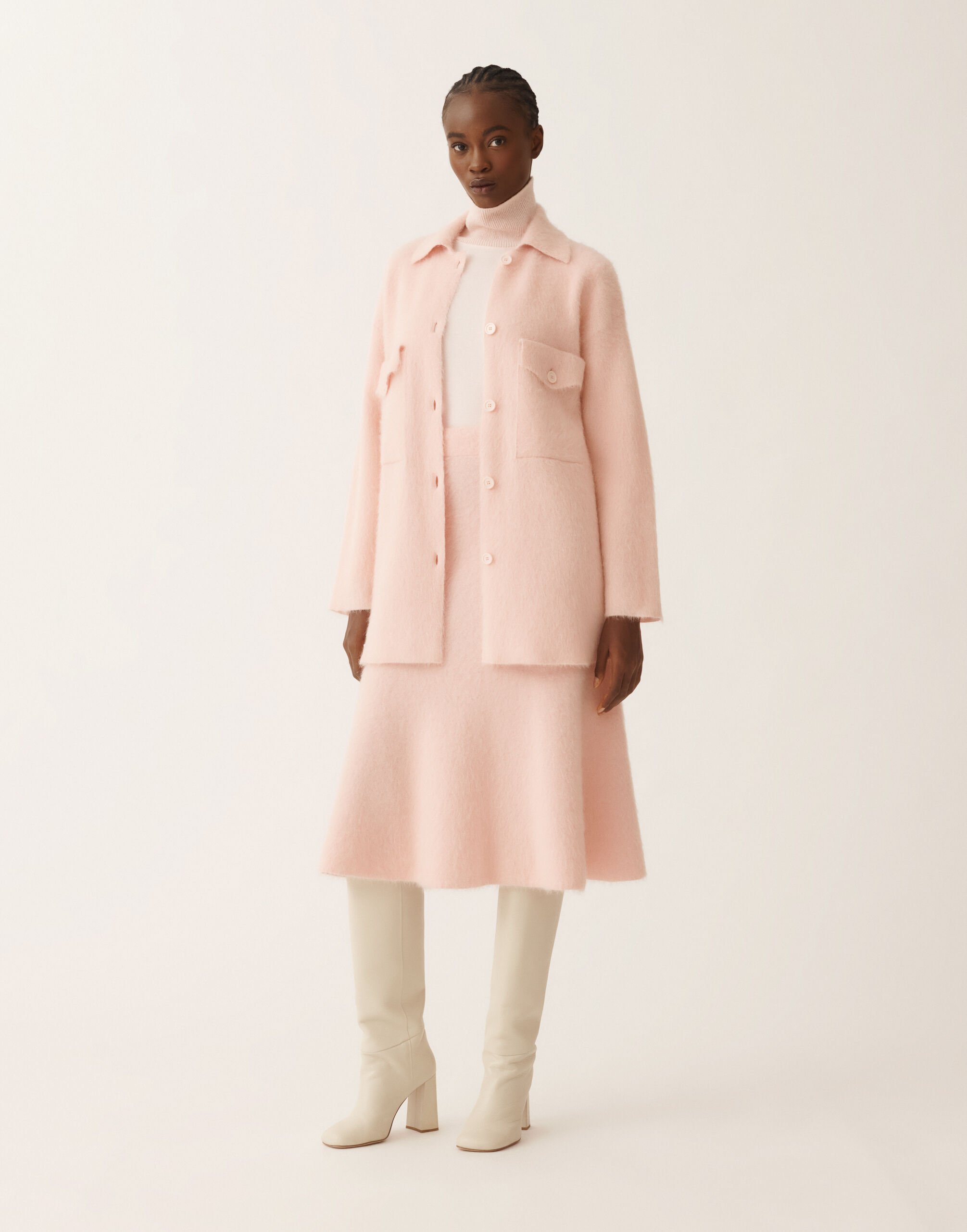 Shirt in brushed merino and mohair, quartz pink for Women