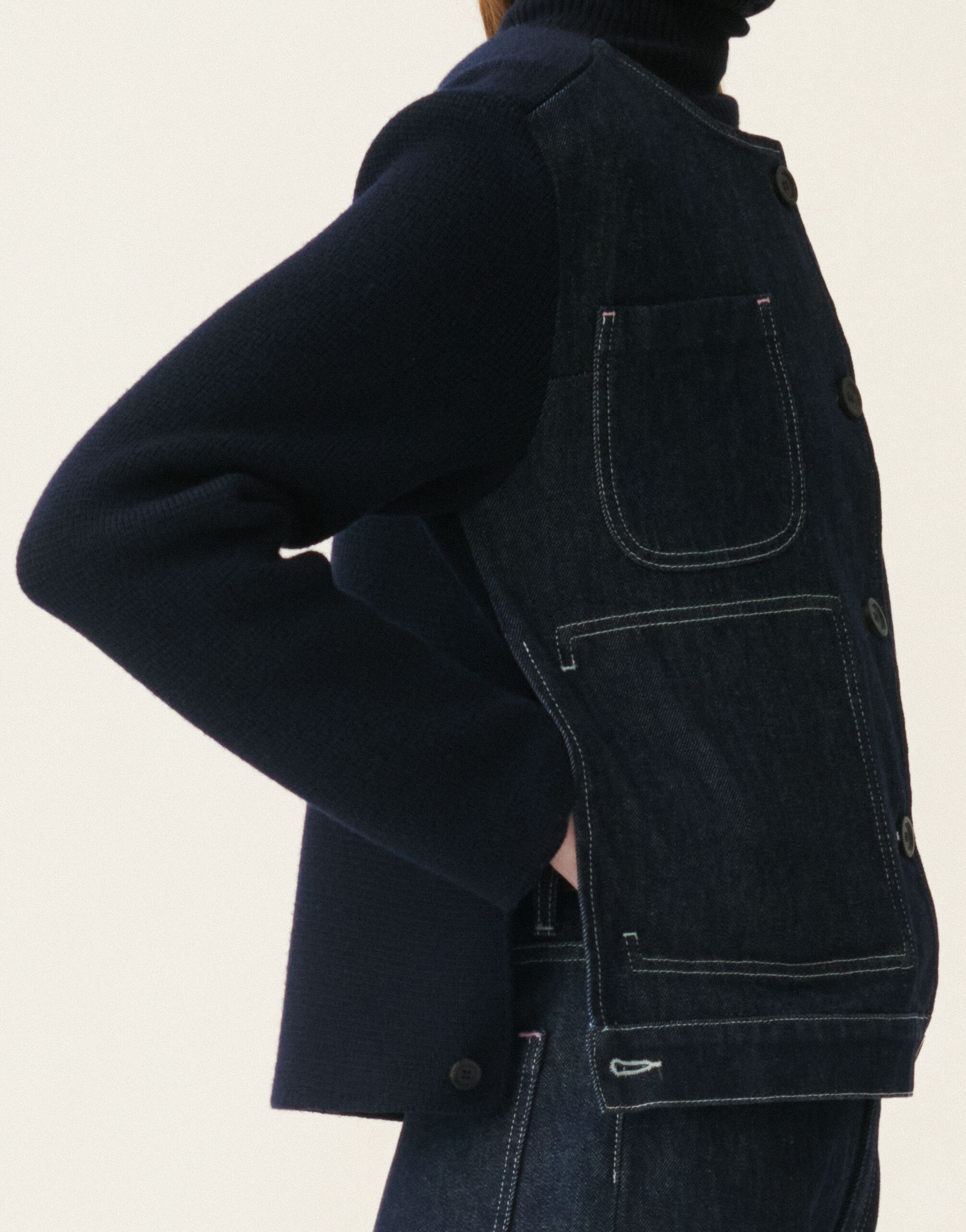 Fabiana Filippi Blouson en denim et maille, bleu nuit Bleu nuit GCD216F160M3580000