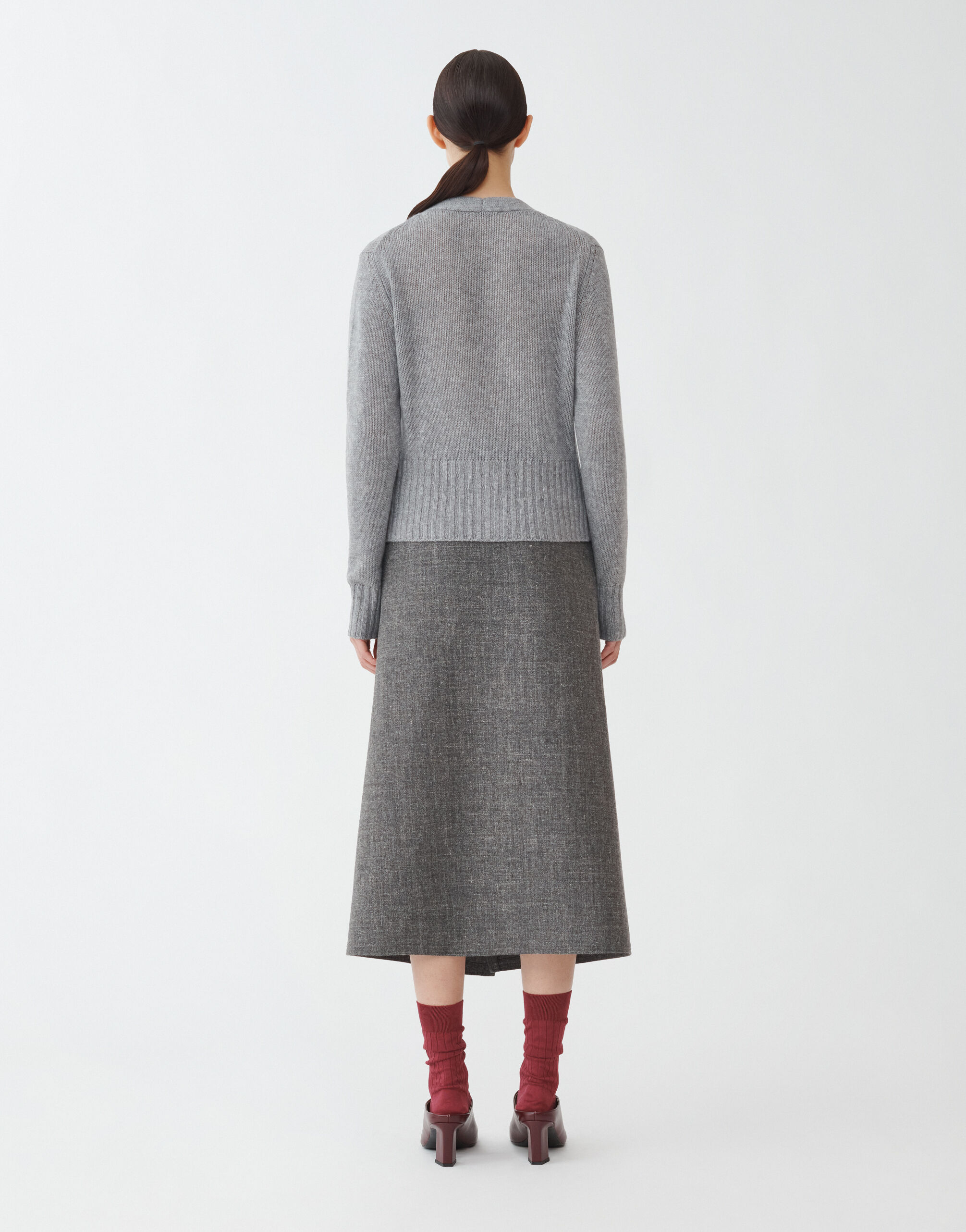 Brushed cashmere cropped cardigan, melange rock for Women