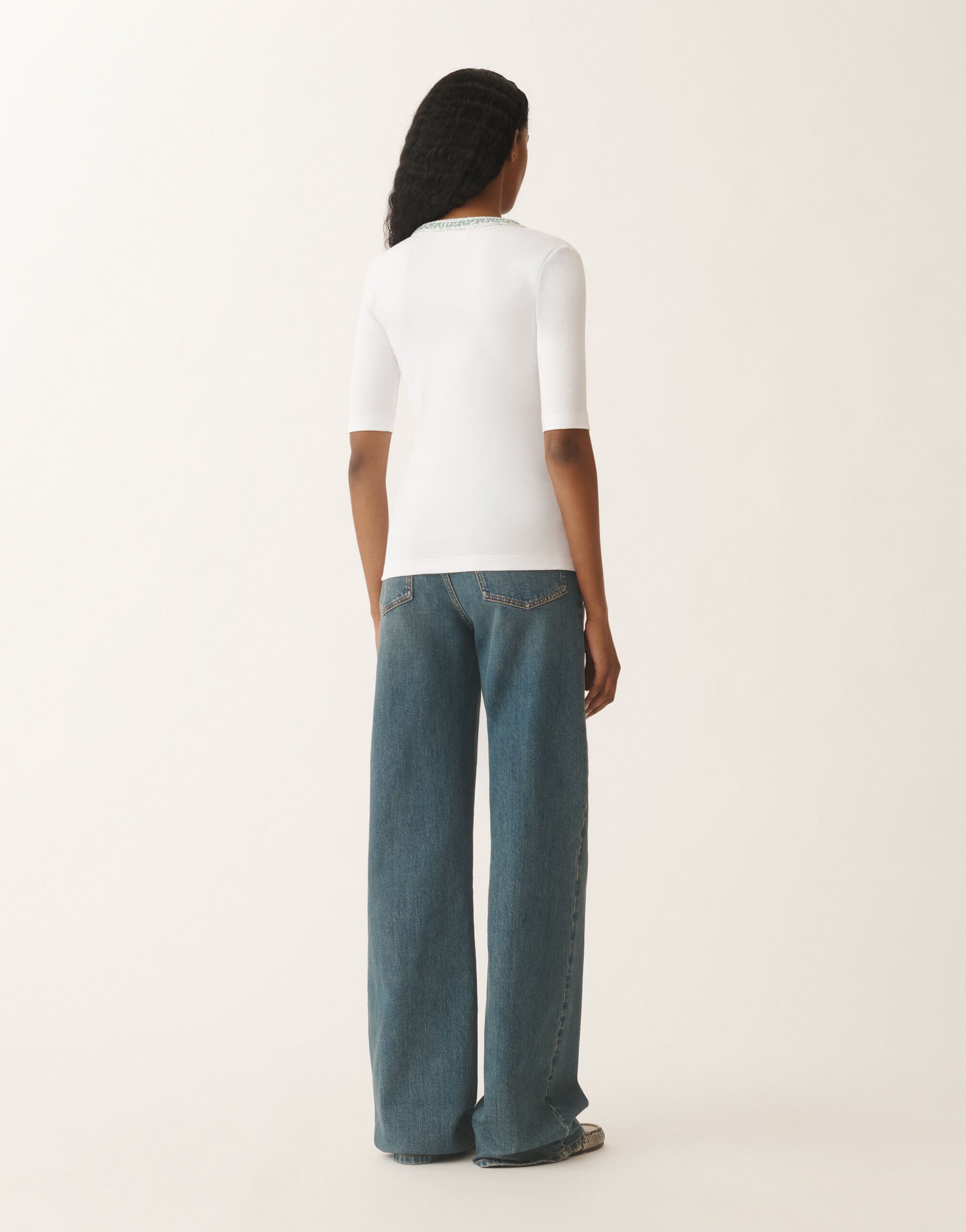 Fabiana Filippi Jersey T-shirt, optical white and aqua green WHITE/AQUAGREEN JED275F151L4540000