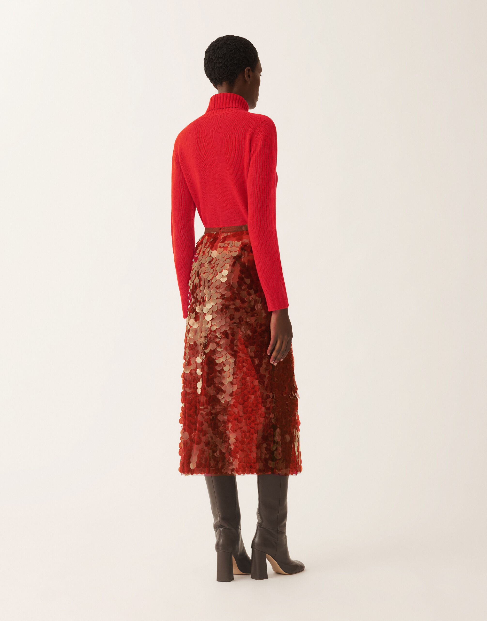 Fabiana Filippi Skirt in printed sequin tulle, lacquer Red GND225F826L6380000