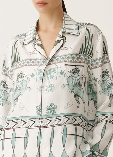 Fabiana Filippi Silk twill shirt with painted print, white, aqua green and teal WHITE/TURQUOISE/AQUAGREEN CAD275F734D8600000