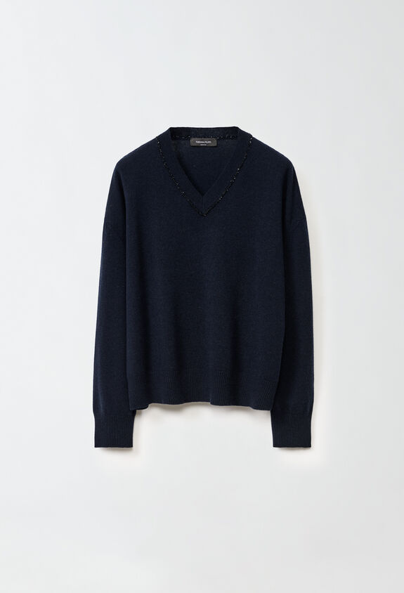 Fabiana Filippi V NECK SWEATER WITH SEQUIN TRIM DETAIL BLUE MAD214F015I9470000