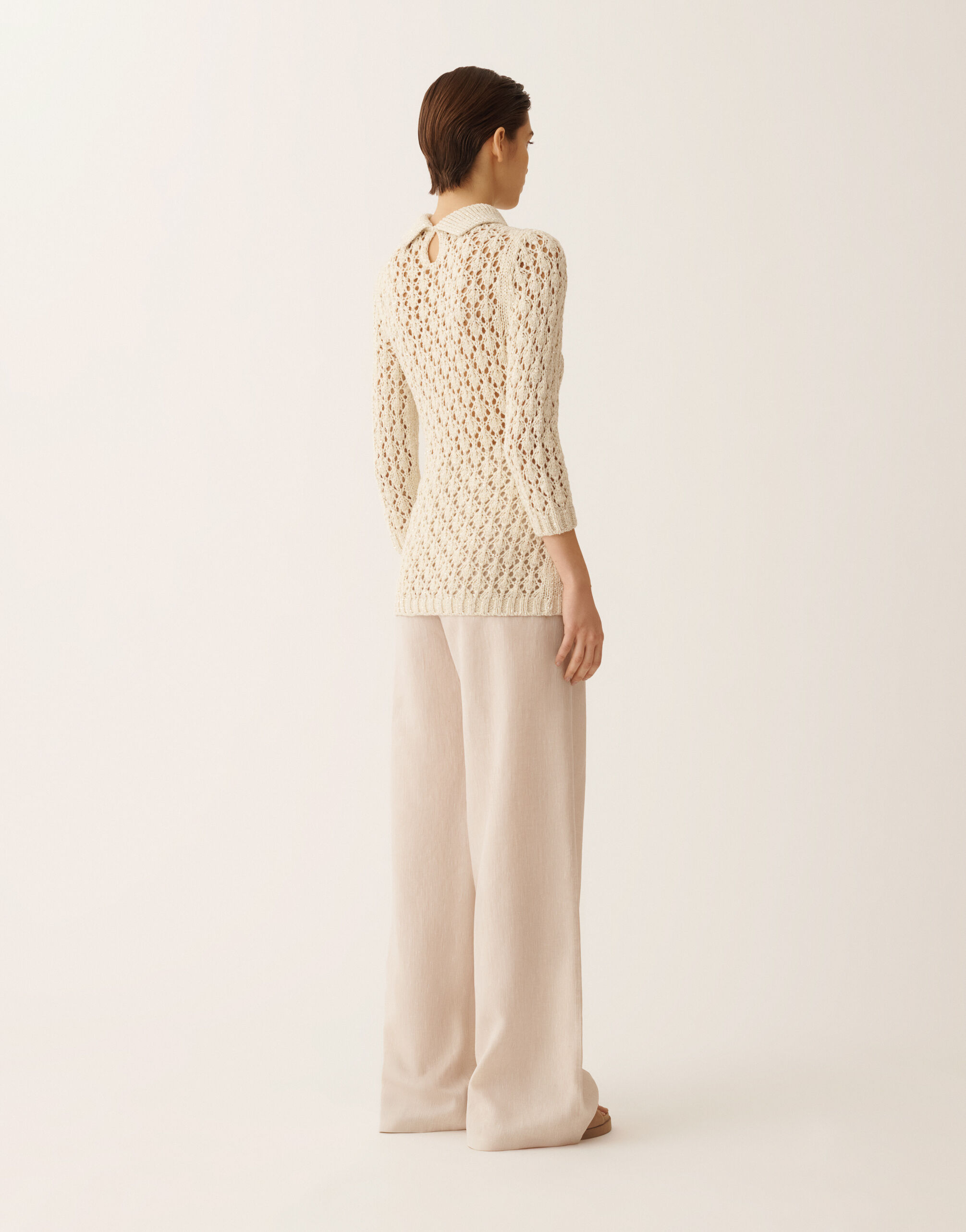 Fabiana Filippi Cotton tape-knit sweater with sequins, butter BUTTER MAD276F557M1020000