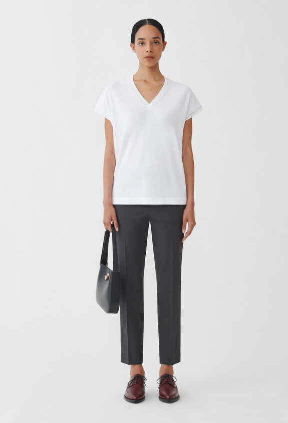 Fabiana Filippi COTTON V NECK SWEATER WITH SEQUIN THREAD OPTICAL WHITE MAD274F358H4960000