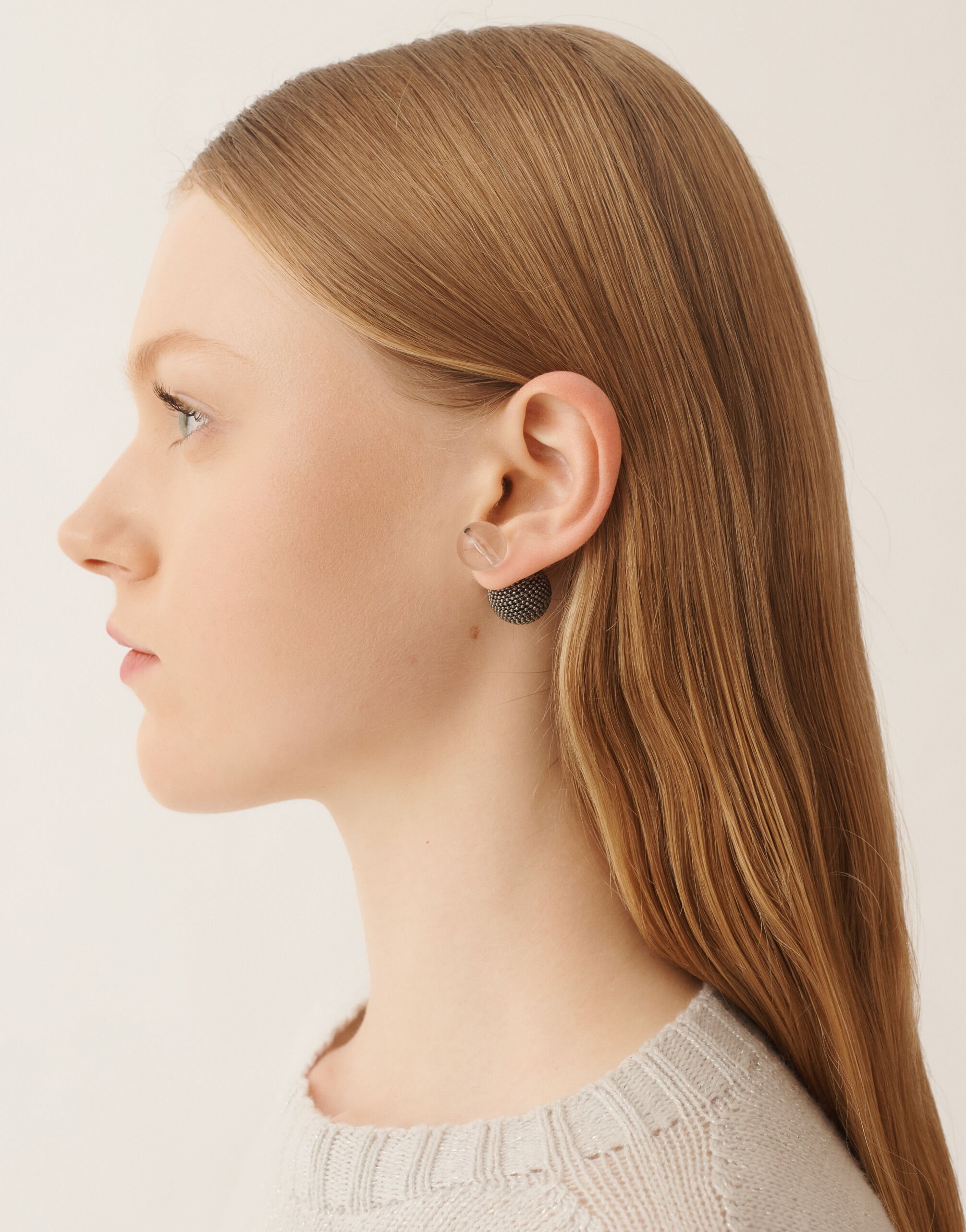 Fabiana Filippi Double ball earrings in plexi and filo diamante, smoke Gray BXD266A862M0230000