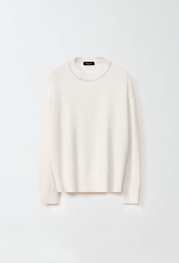 Fabiana Filippi Pullover aus Platinum mit Pailletten, bastfarben WEISS MAD214F016I9470000