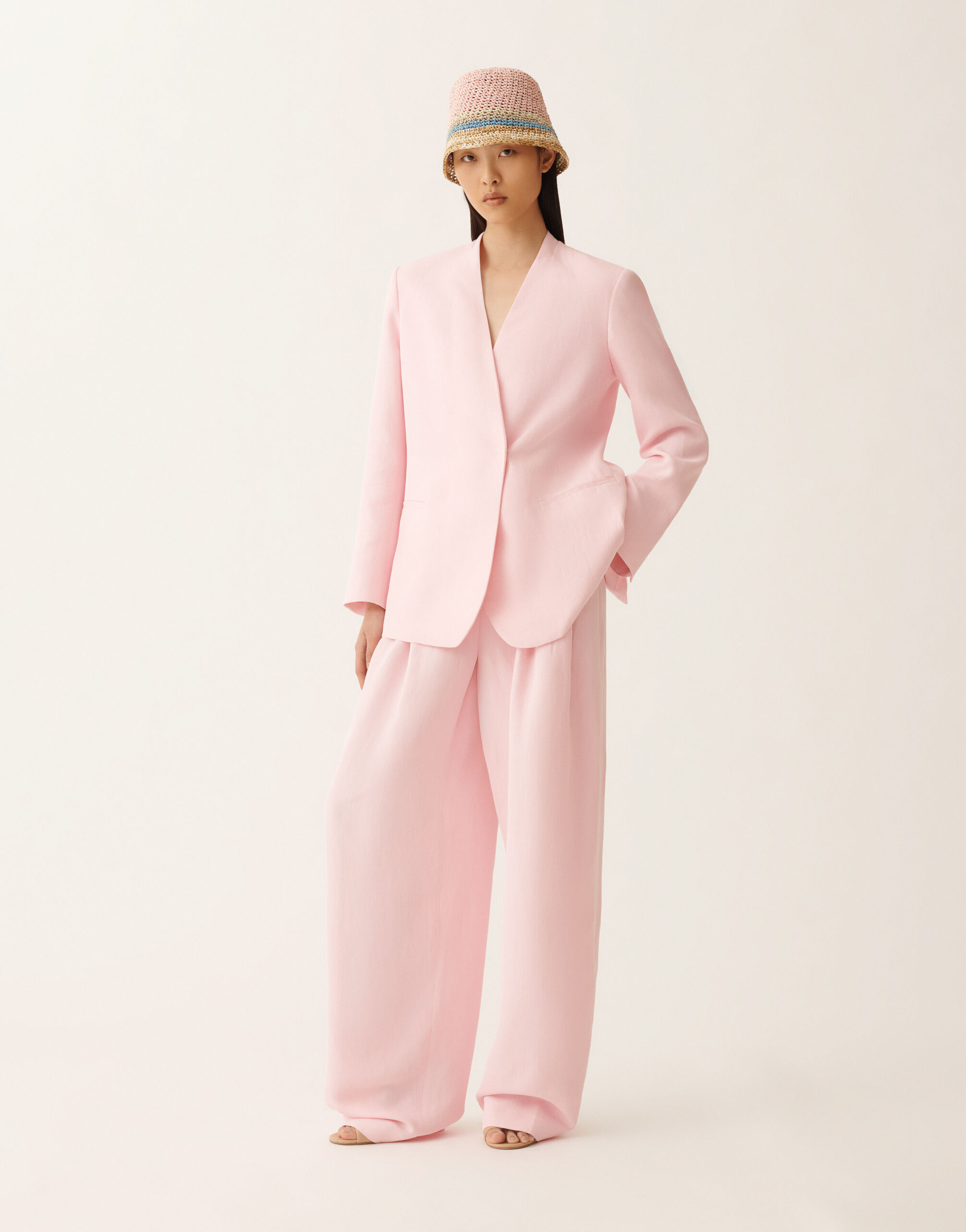 Fabiana Filippi Long jacket in fluid linen and viscose, petal pink PETAL PINK GCD276F661D5440000