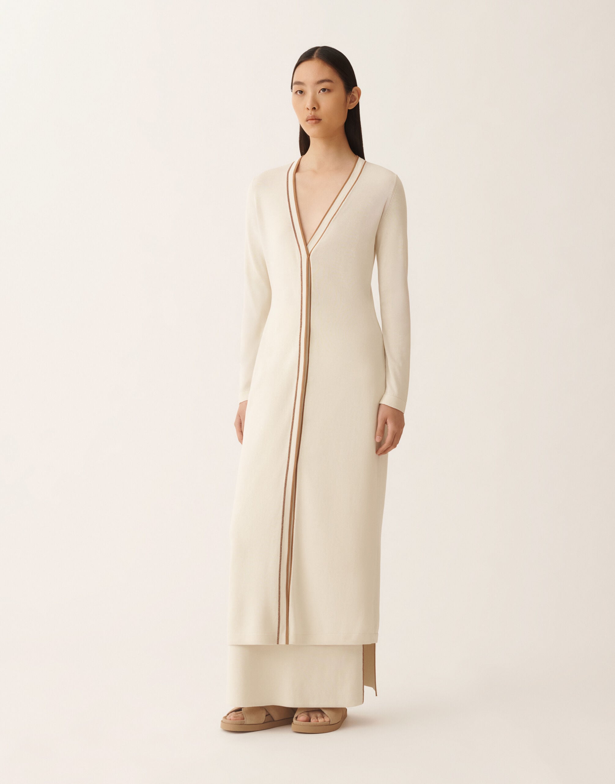 Long cardigan in organic cotton, butter, and wicker for Women