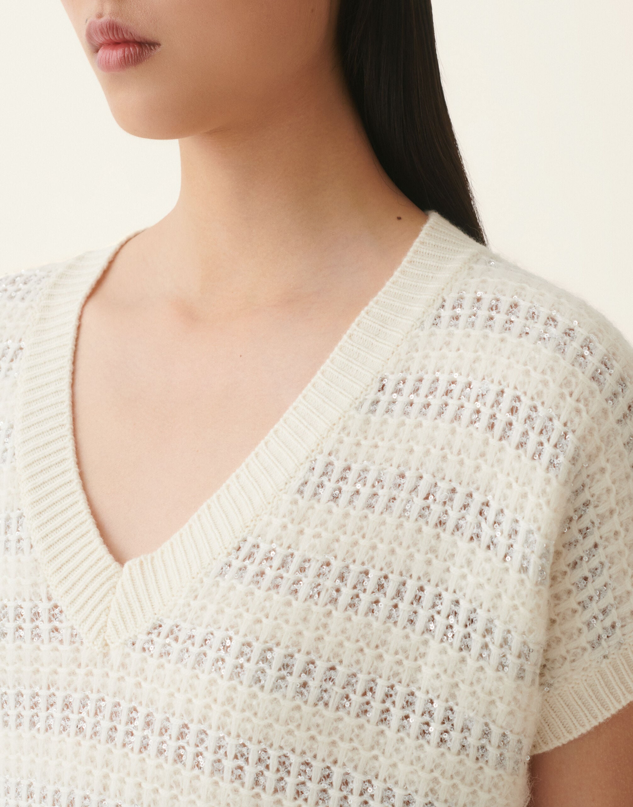 Platinum und Mohairpullover, Raffia Fabiana Filippi Platinum und Mohairpullover, Raffia Raffia MAD226F471M4200000
