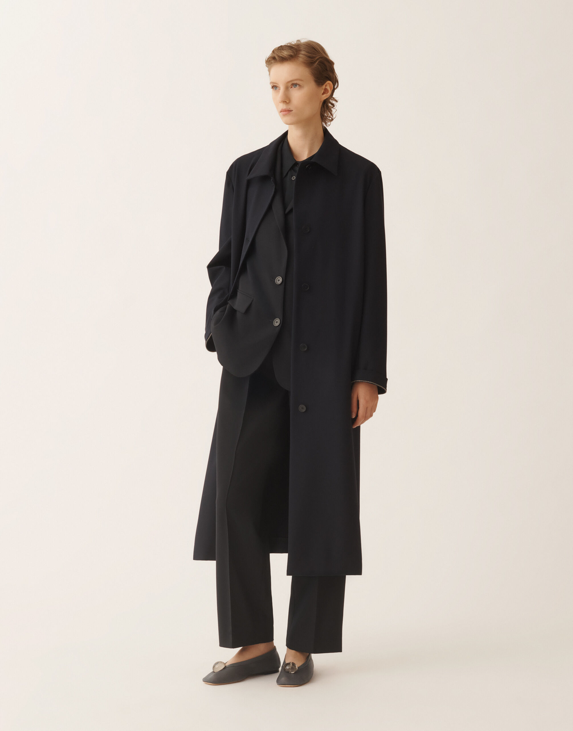 Midnight blue techno tailoring coat for Women | Fabiana Filippi®