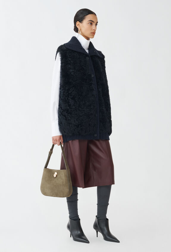 Fabiana Filippi SHEARLING VEST WITH KNIT DETAIL BLUE PLD224F754L0150000