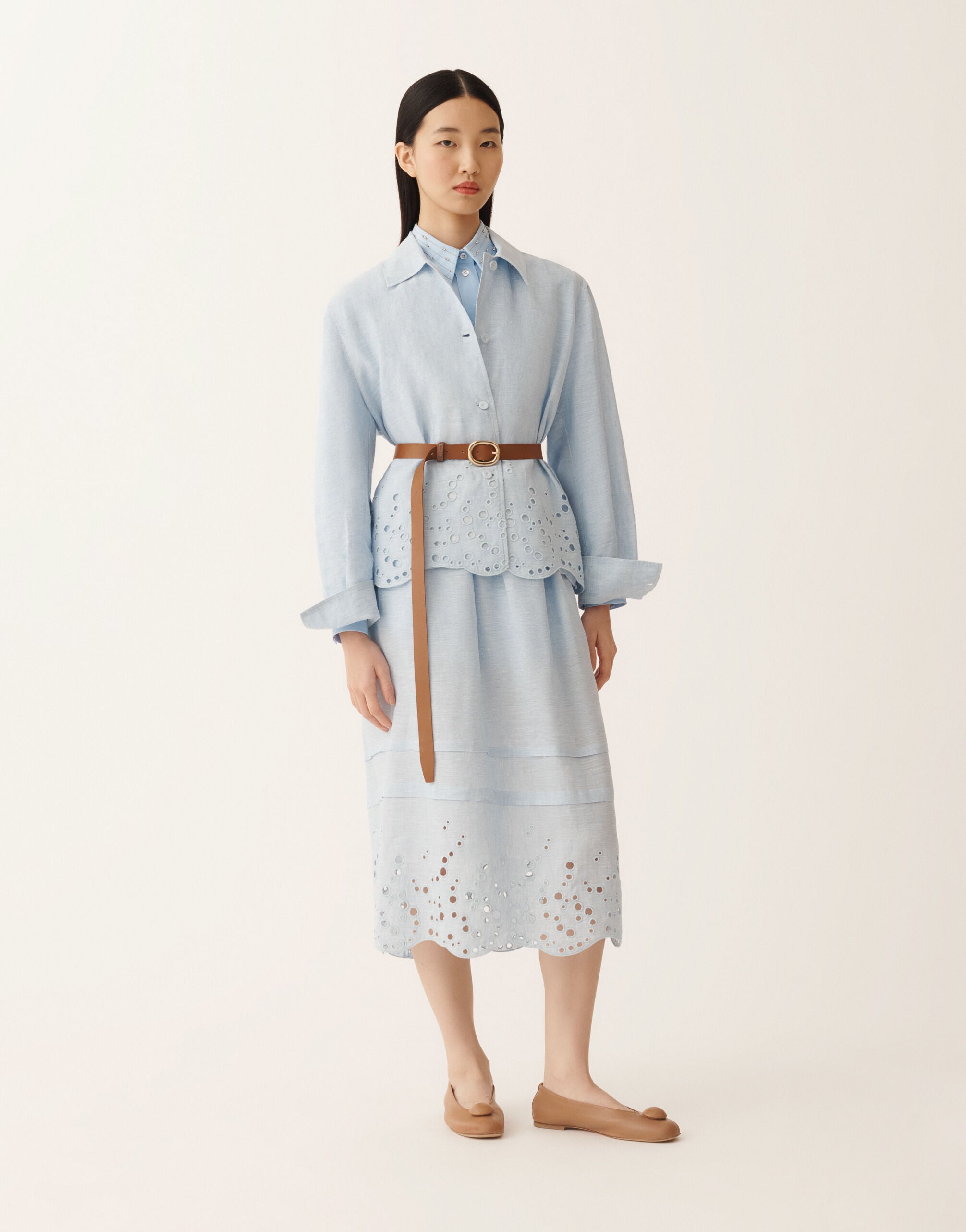 Sky blue linen midi skirt for Women | Fabiana Filippi®
