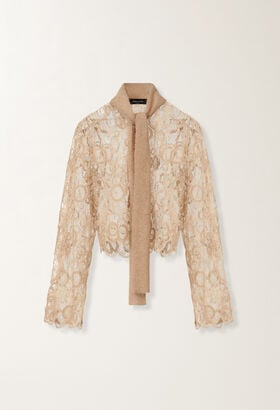 Fabiana Filippi Camicia cropped in pizzo macramè, acero BEIGE CAD215F327L5520000