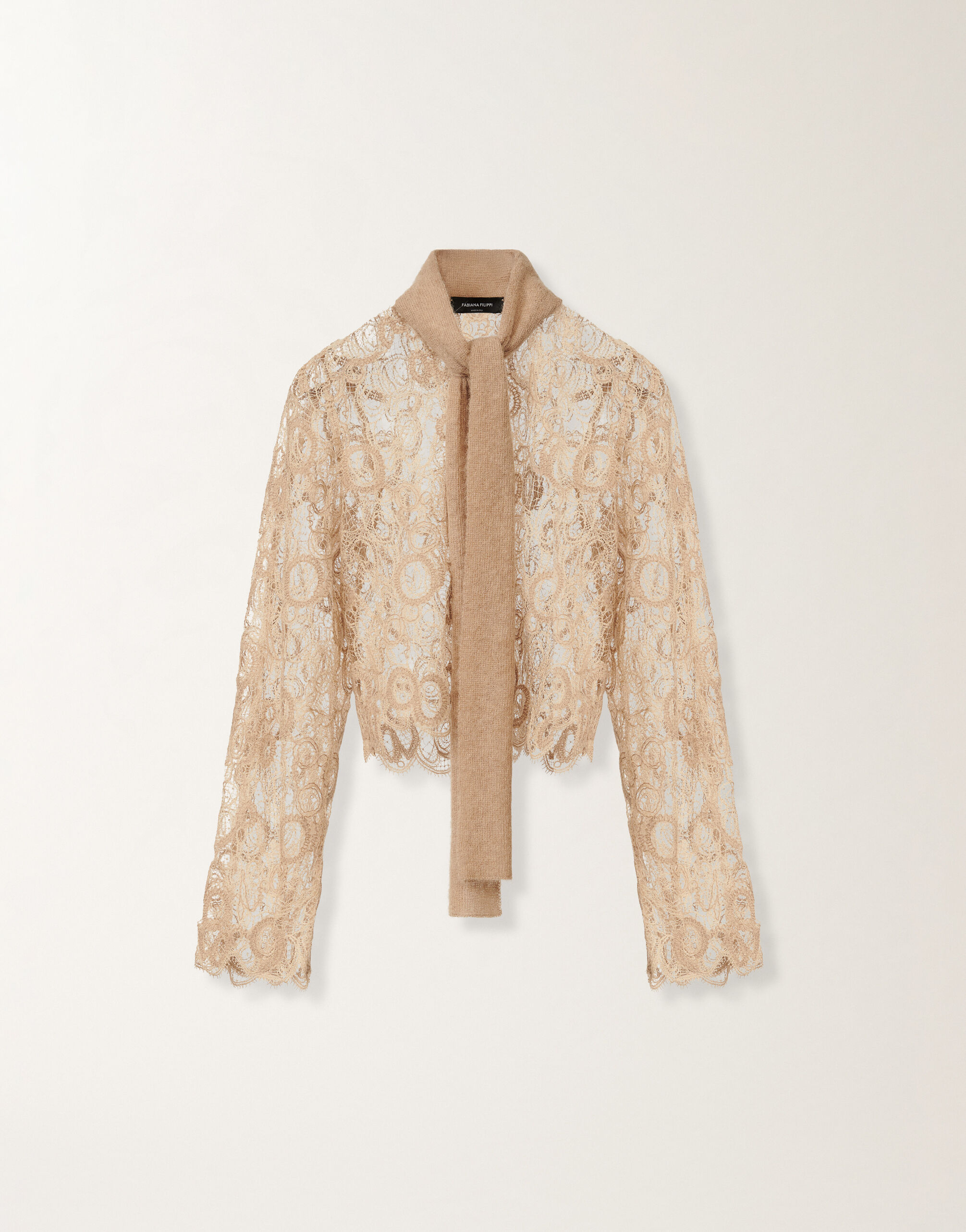 Fabiana Filippi Camicia cropped in pizzo macramè, acero BEIGE CAD215F327L5520000