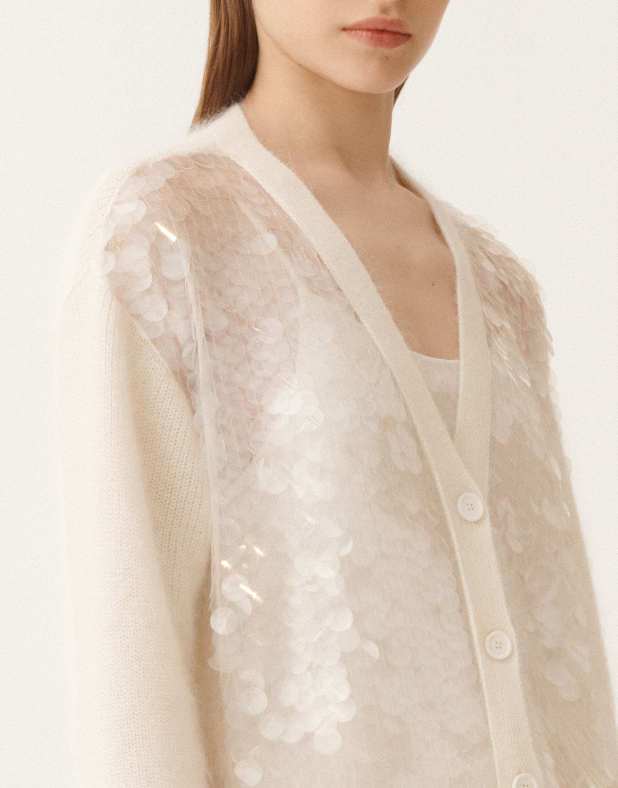 Fabiana Filippi Cardigan in brushed merino and mohair, raffia White MAD225F494L6230000