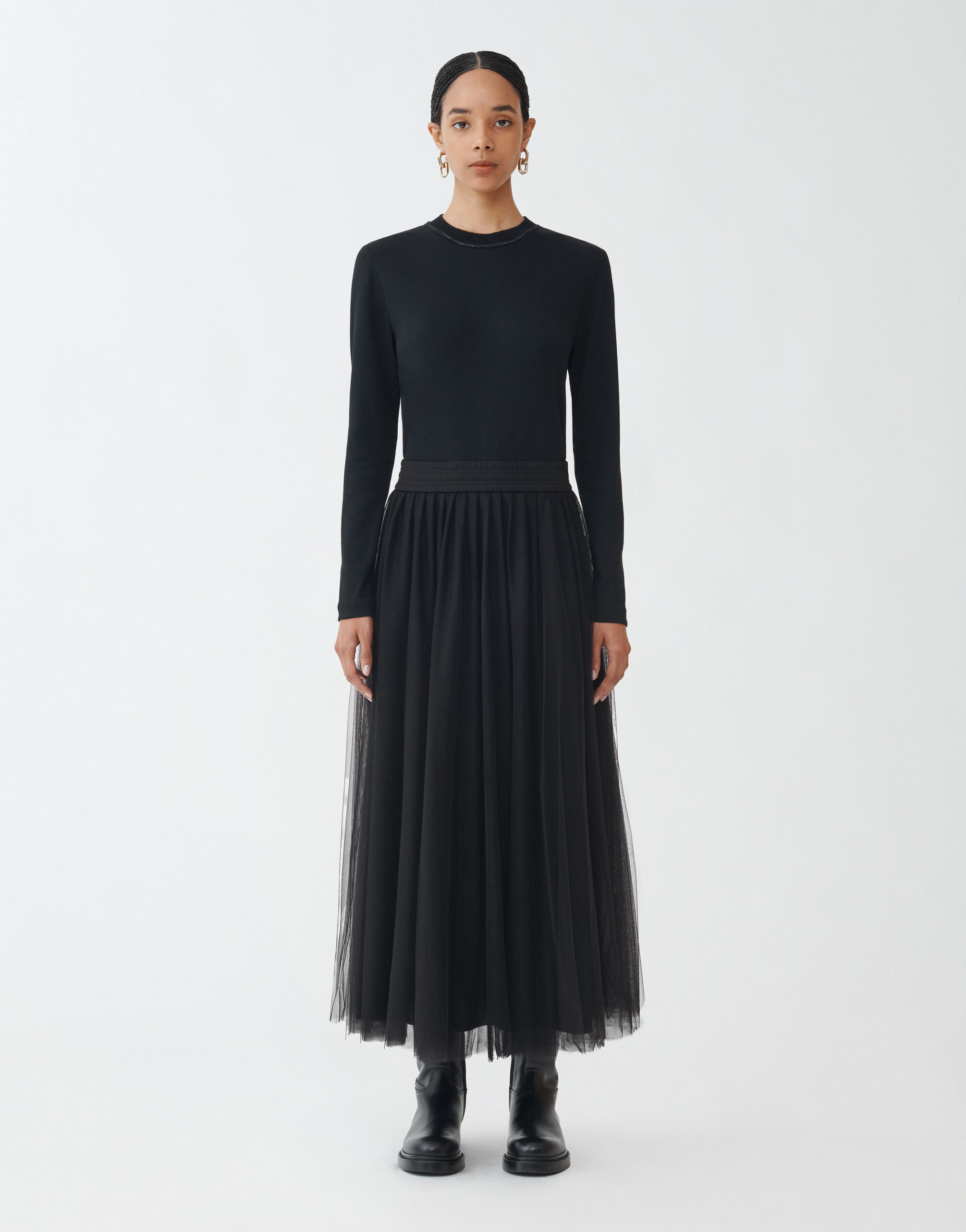 Fabiana Filippi Jupe midi en tulle, noir noir GND264F278I9320000