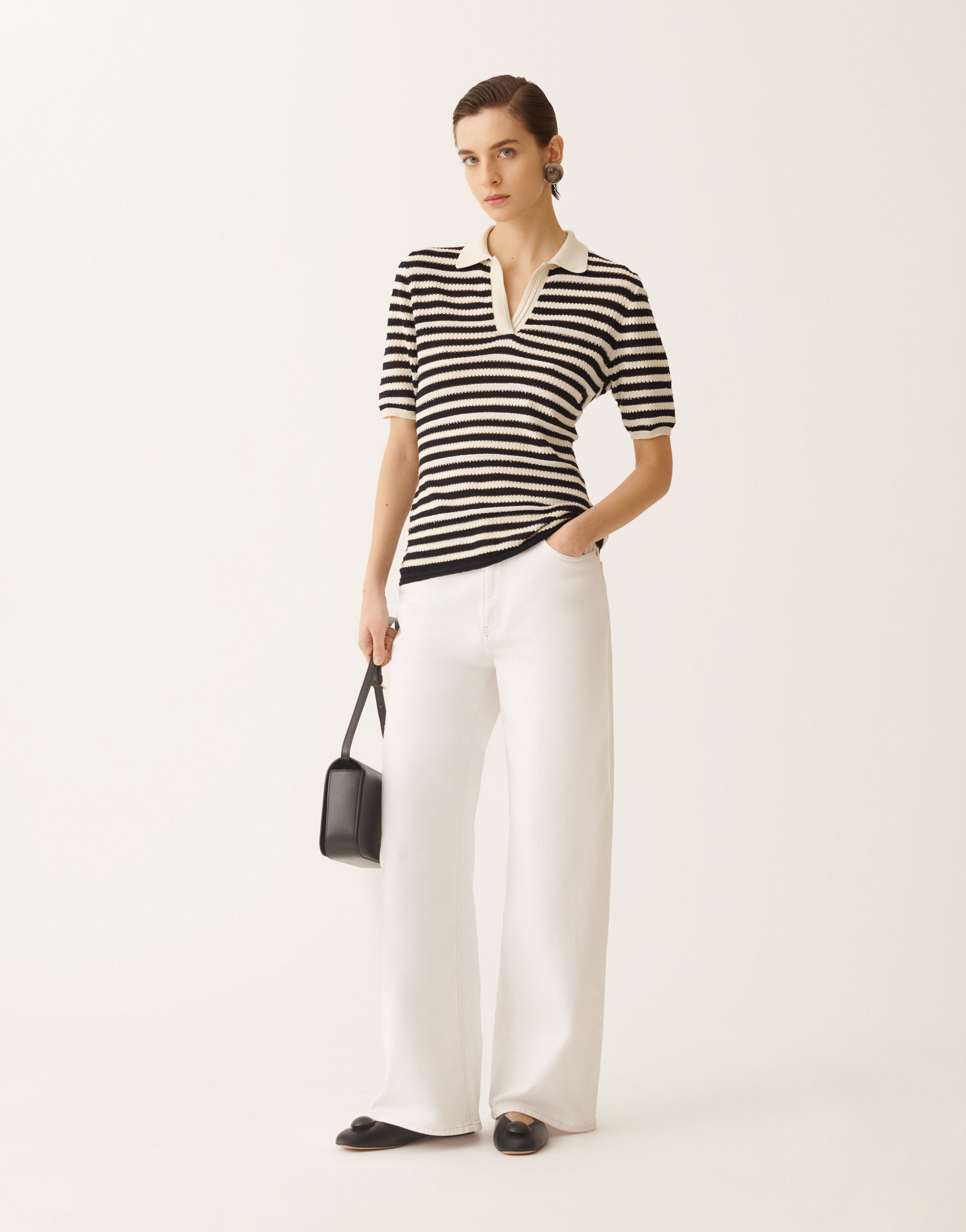 Fabiana Filippi Polo en coton biologique avec micro sequins, couleur beurre et bleu BLEU NUIT MAD276F474M1660000