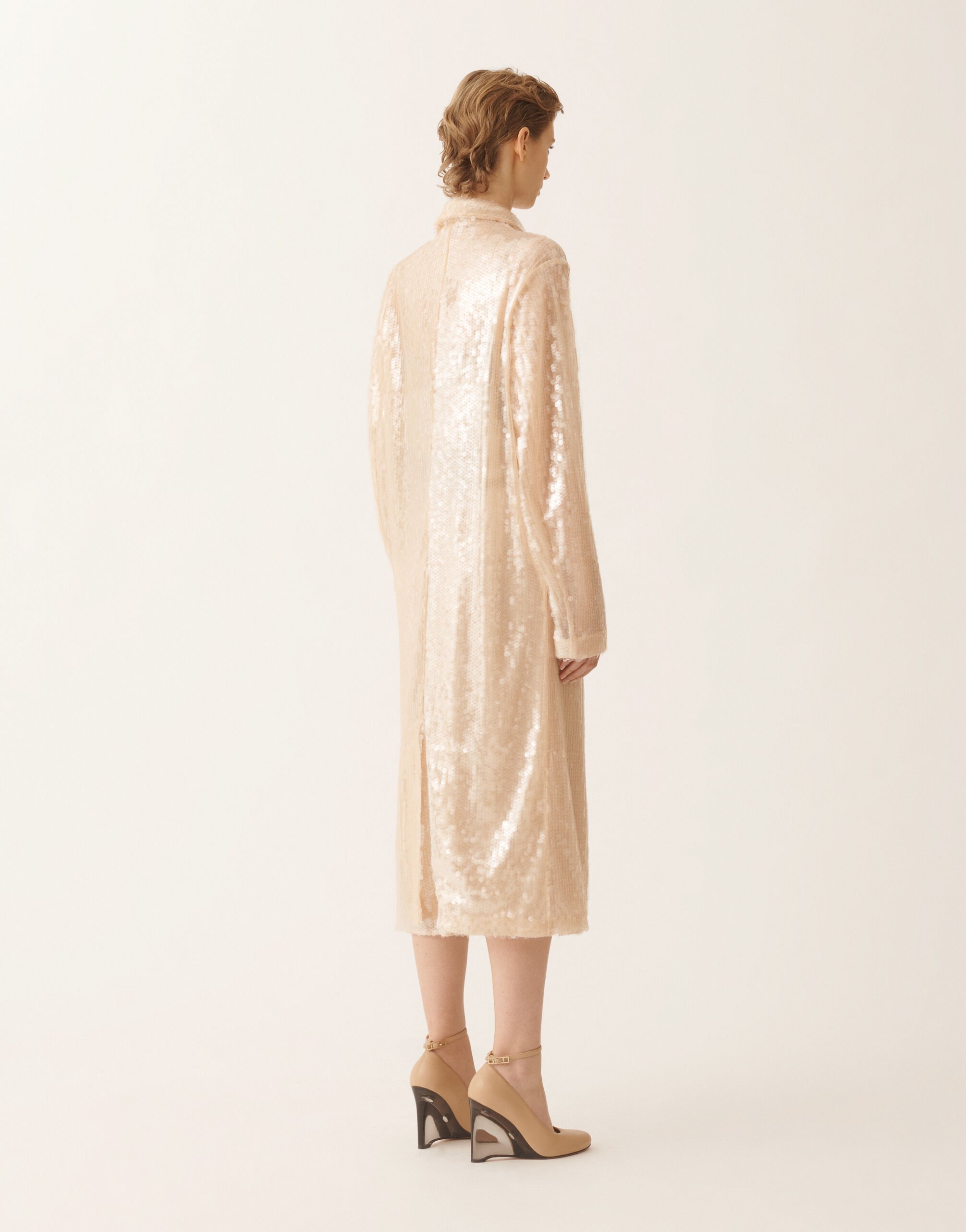 Fabiana Filippi Water-effect sequin coat, nude Beige CTD266F255L7930000