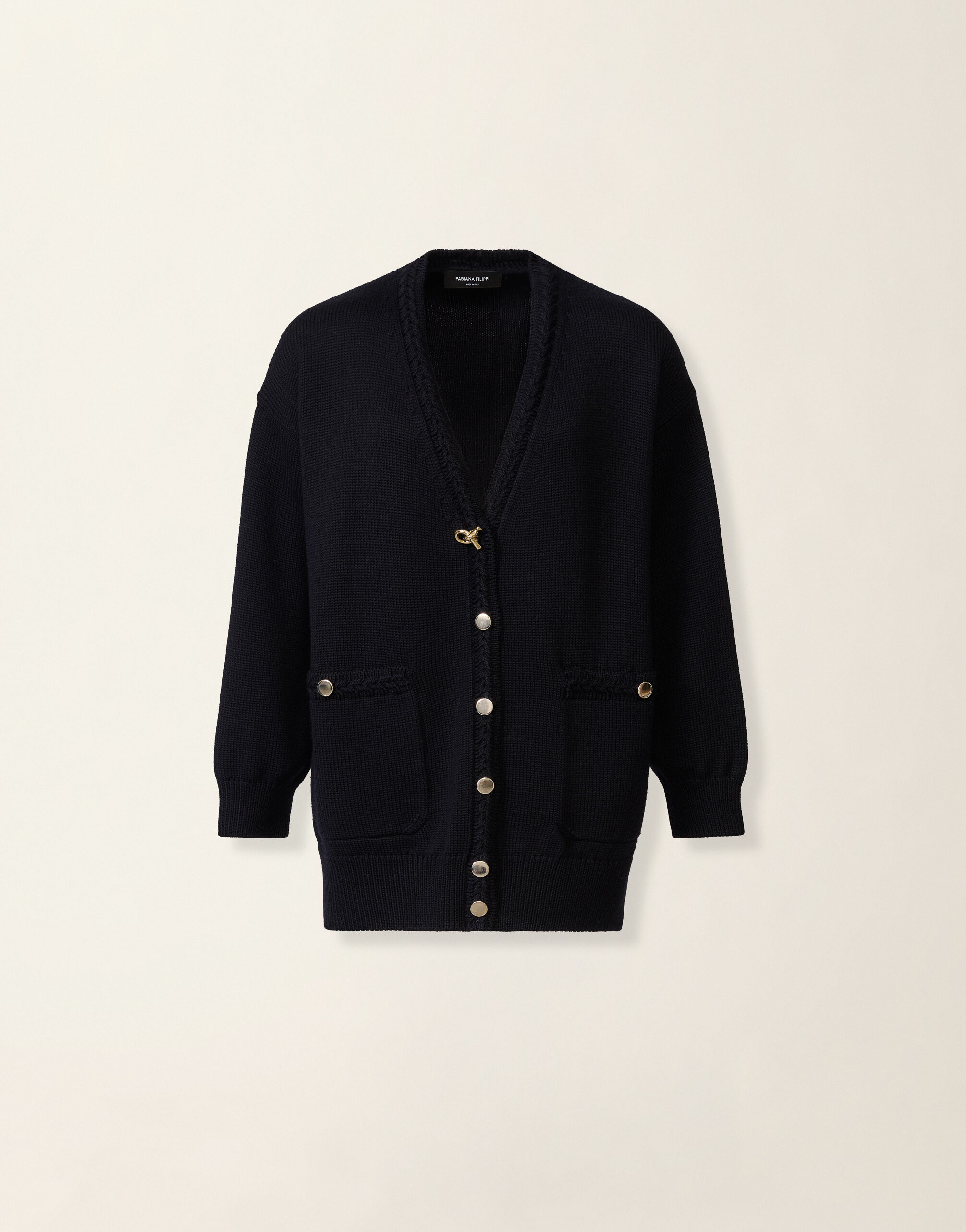 Cardigan en laine mérinos, bleu nuit Fabiana Filippi Cardigan en laine mérinos, bleu nuit Bleu nuit MAD216F063D4620000