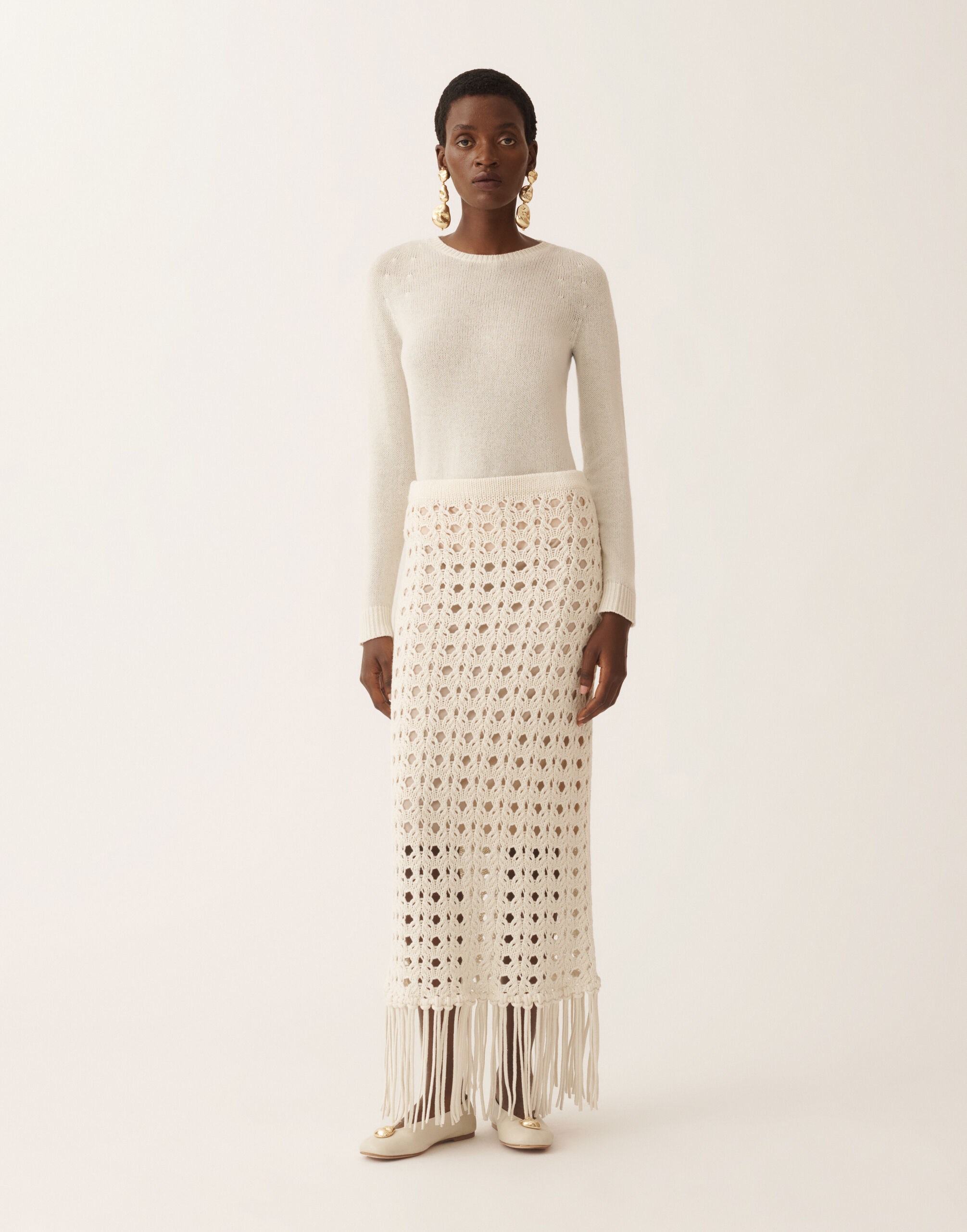 定価15万 FABIANA FILIPPI ニットスカート スタッズ Platinum skirt with fringes, raffia for Women | Fabiana Filippi®