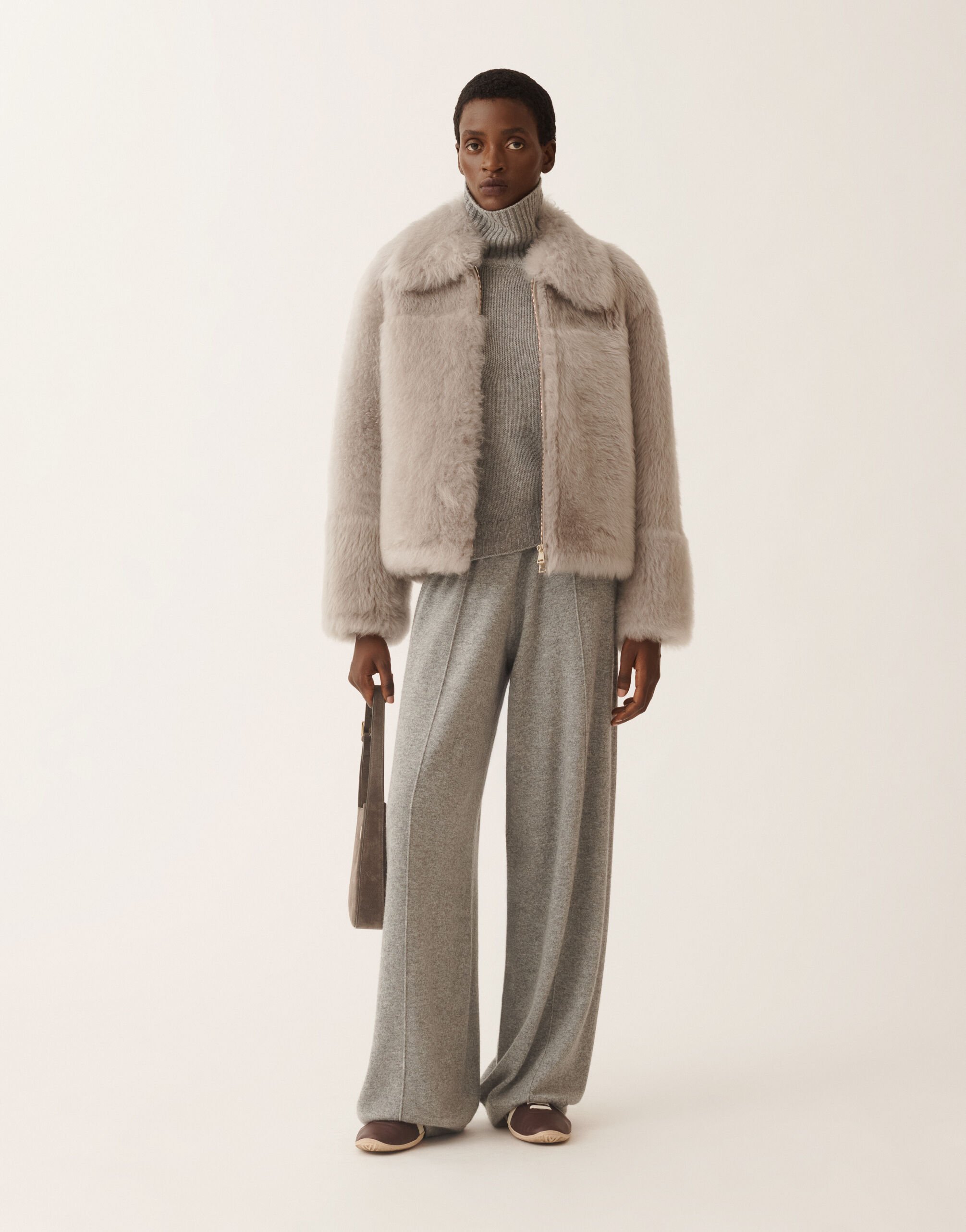 Fabiana Filippi Brushed shearling coat, rock Grey PLD225F713L6470000