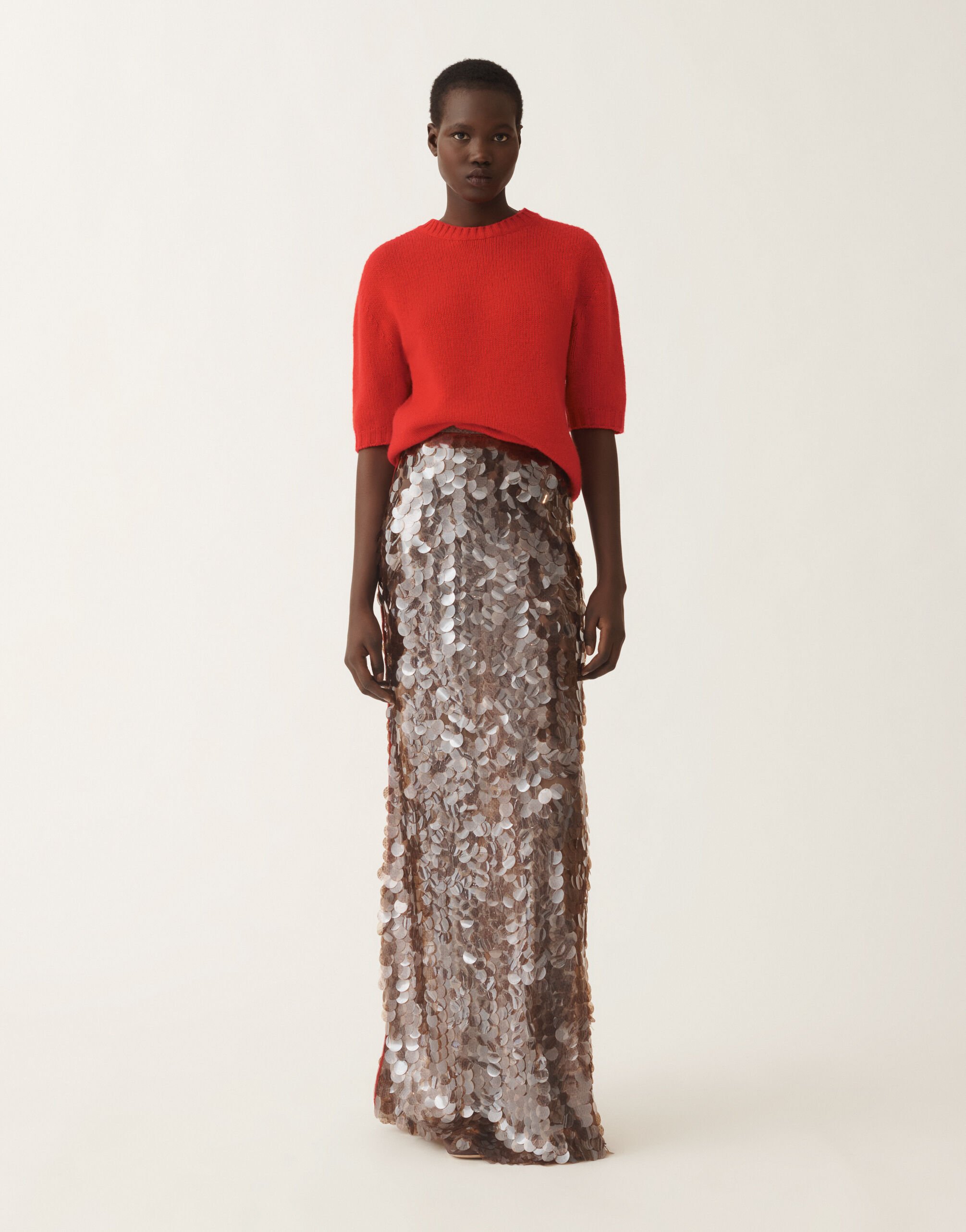 Fabiana Filippi Skirt in printed sequin tulle, bark Brown GND225F825L6380000