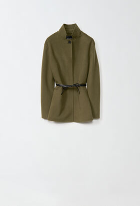 Fabiana Filippi WOOL CASHMERE JACKET WITH STAND UP COLLAR AND LEATHER BELT GREY GCD214F184D7280000