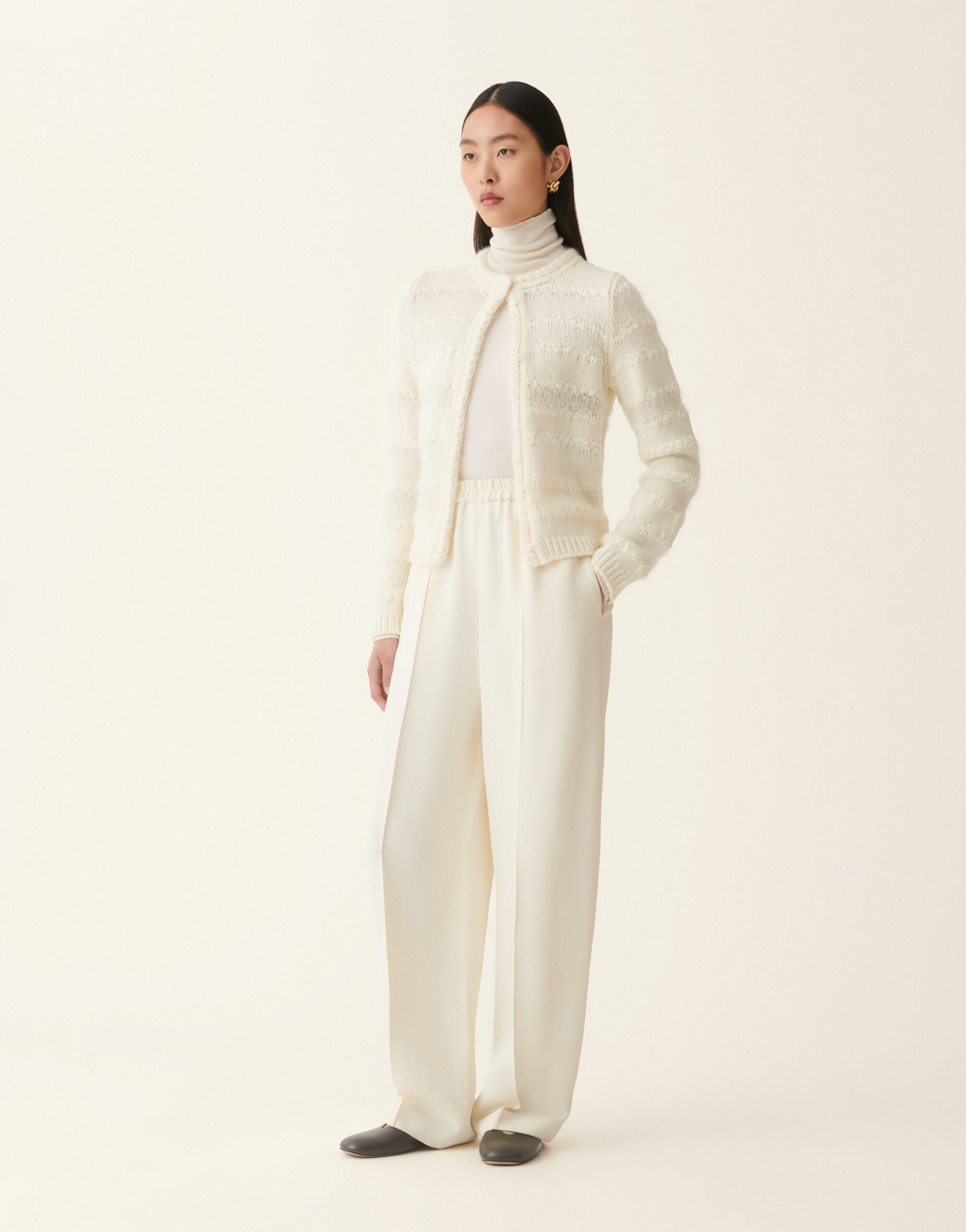 Platinum mohair and micro-sequin striped cardigan, raffia Fabiana Filippi Platinum mohair and micro-sequin striped cardigan, raffia Raffia MAD226F458M4510000