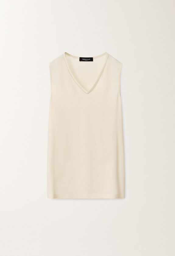 Fabiana Filippi SABLE' V NECK TOP WITH FILO DIAMANTE WHITE TPD265F773L2350000