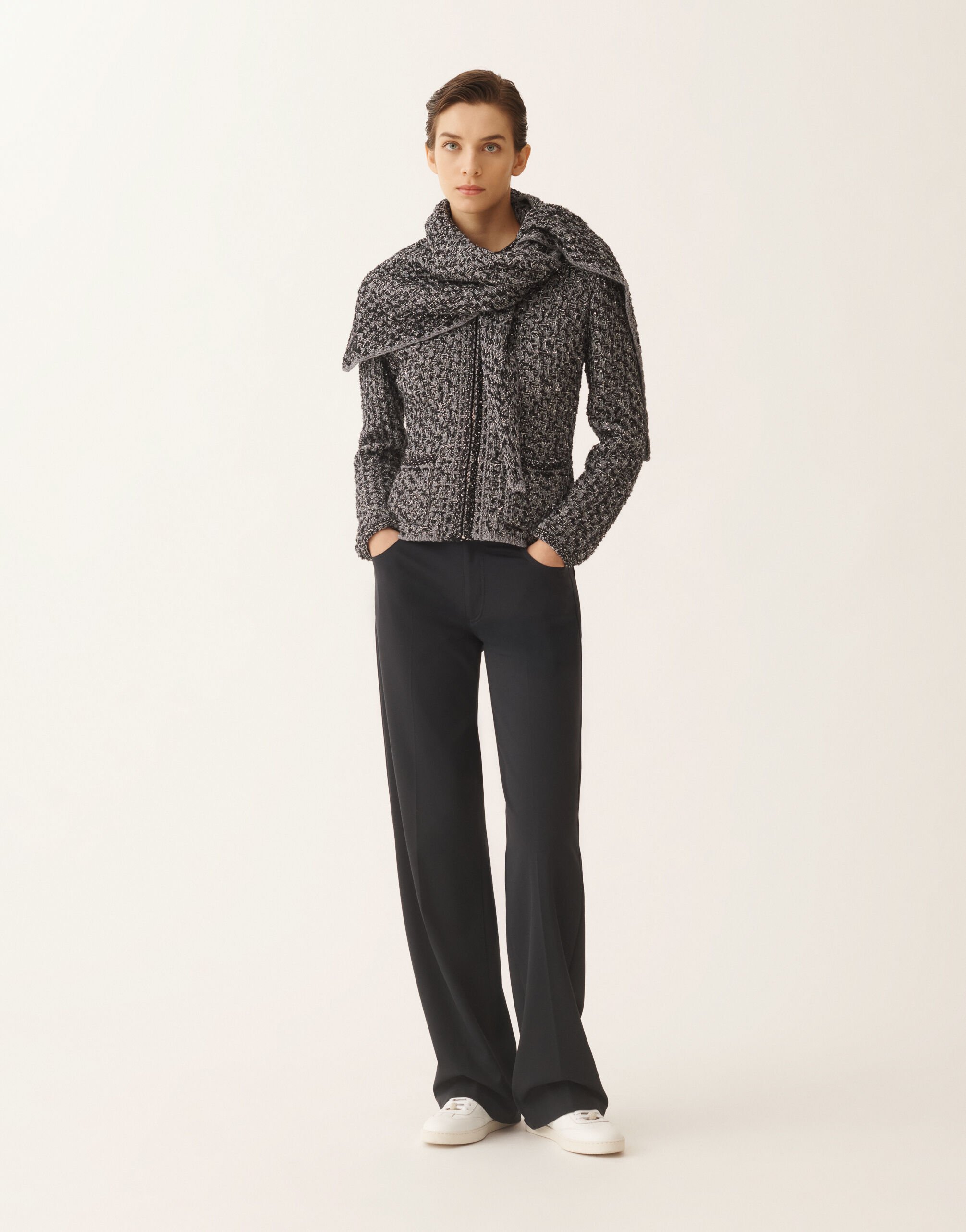 Fabiana Filippi Dark blue sequin tweed jacket with a denim effect Blue GCD266F206L7410000