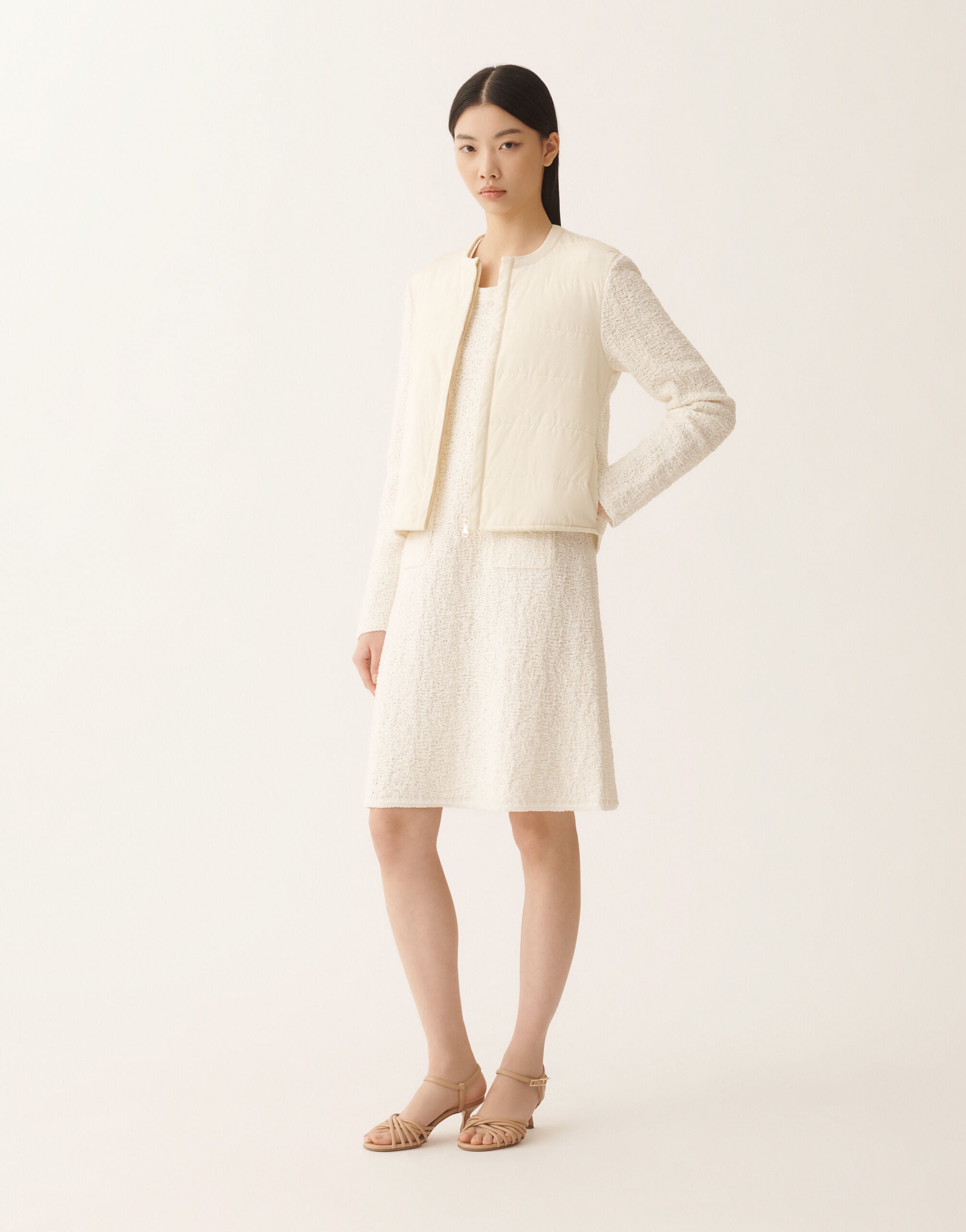 Cotton tweed bomber with sequins, butter for Women | Fabiana Filippi®