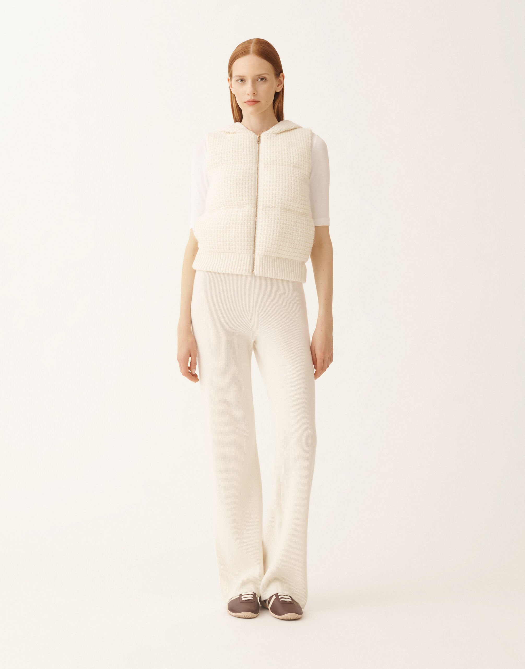 Down gilet in wool and silk with sequins, white for Women