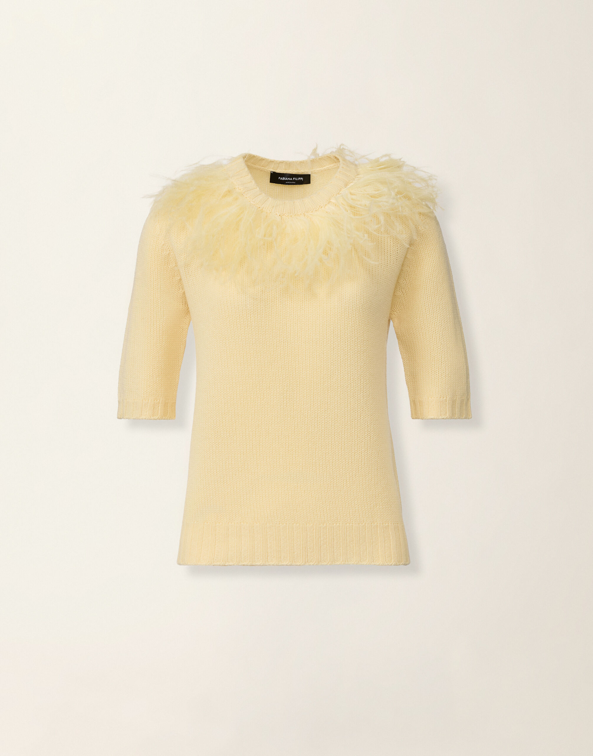 Platinum-Pullover mit Straußenfedern, Vanillegelb Fabiana Filippi Platinum-Pullover mit Straußenfedern, Vanillegelb Vanillegelb MAD226F490M4380000