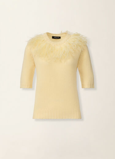 Platinum-Pullover mit Straußenfedern, Vanillegelb Fabiana Filippi Platinum-Pullover mit Straußenfedern, Vanillegelb Vanillegelb MAD226F490M4380000