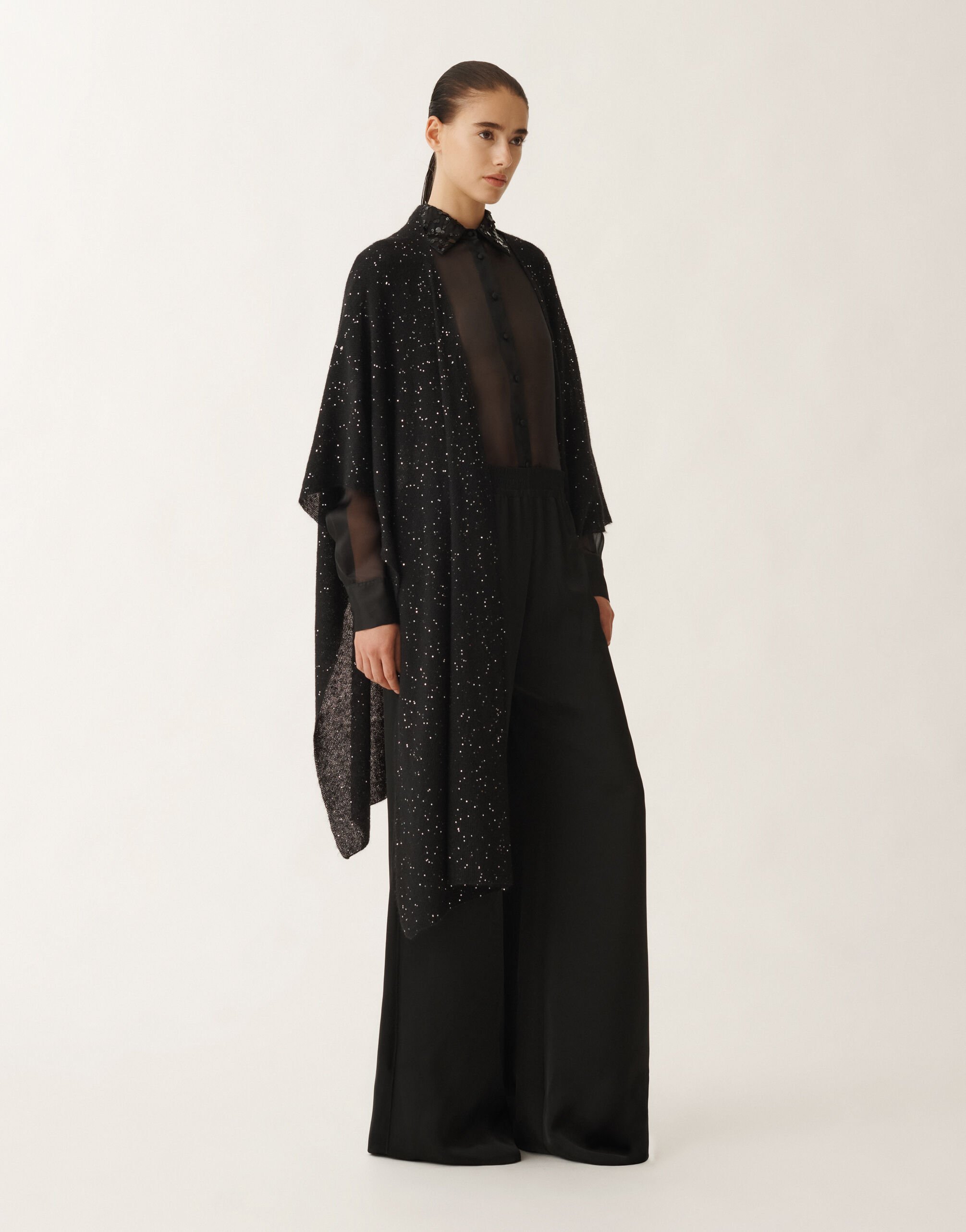 Fabiana Filippi Offenes Cape aus Mohair, schwarz SCHWARZ SAD265A811D8170000