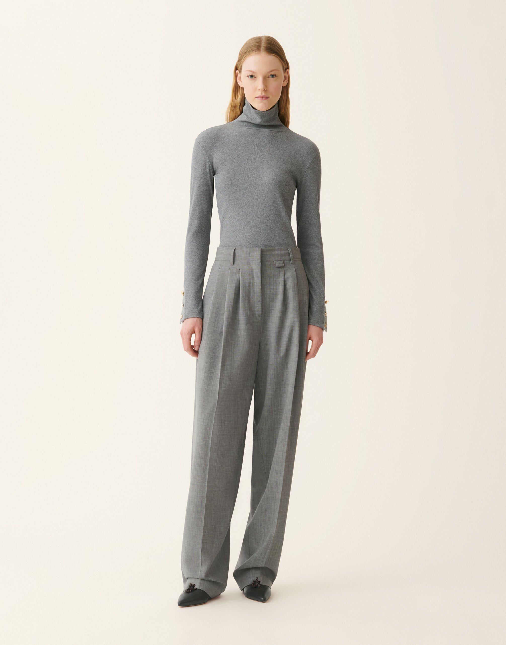 Cool wool trousers with triple pleats, melange stone Fabiana Filippi Cool wool trousers with triple pleats, melange stone Melange stone PAD226F718M3860000